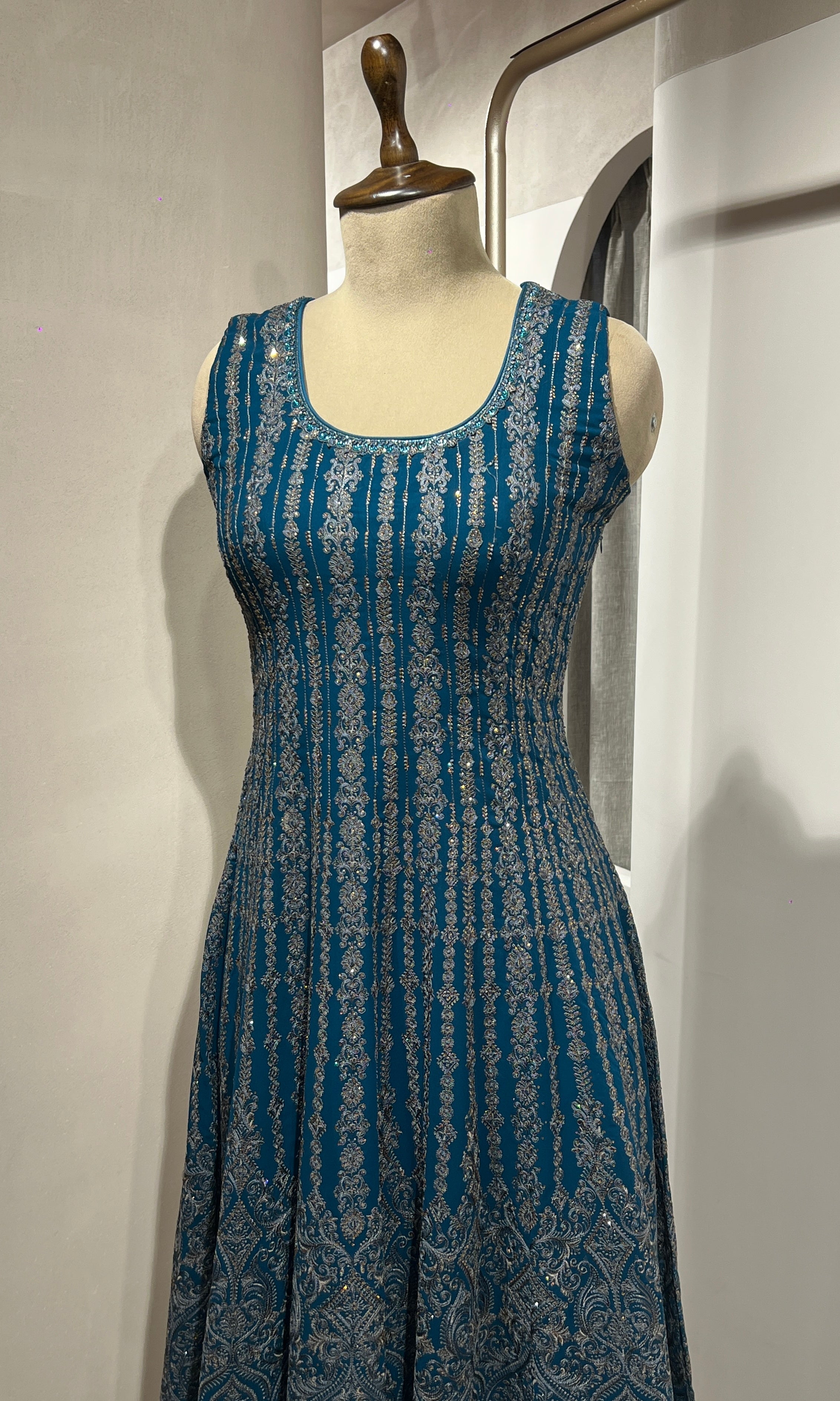Blue ELEGANT ANARKALI WITH PALAZZO PANTS