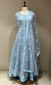 Blue EMBROIDERED front silt Anarkali SET