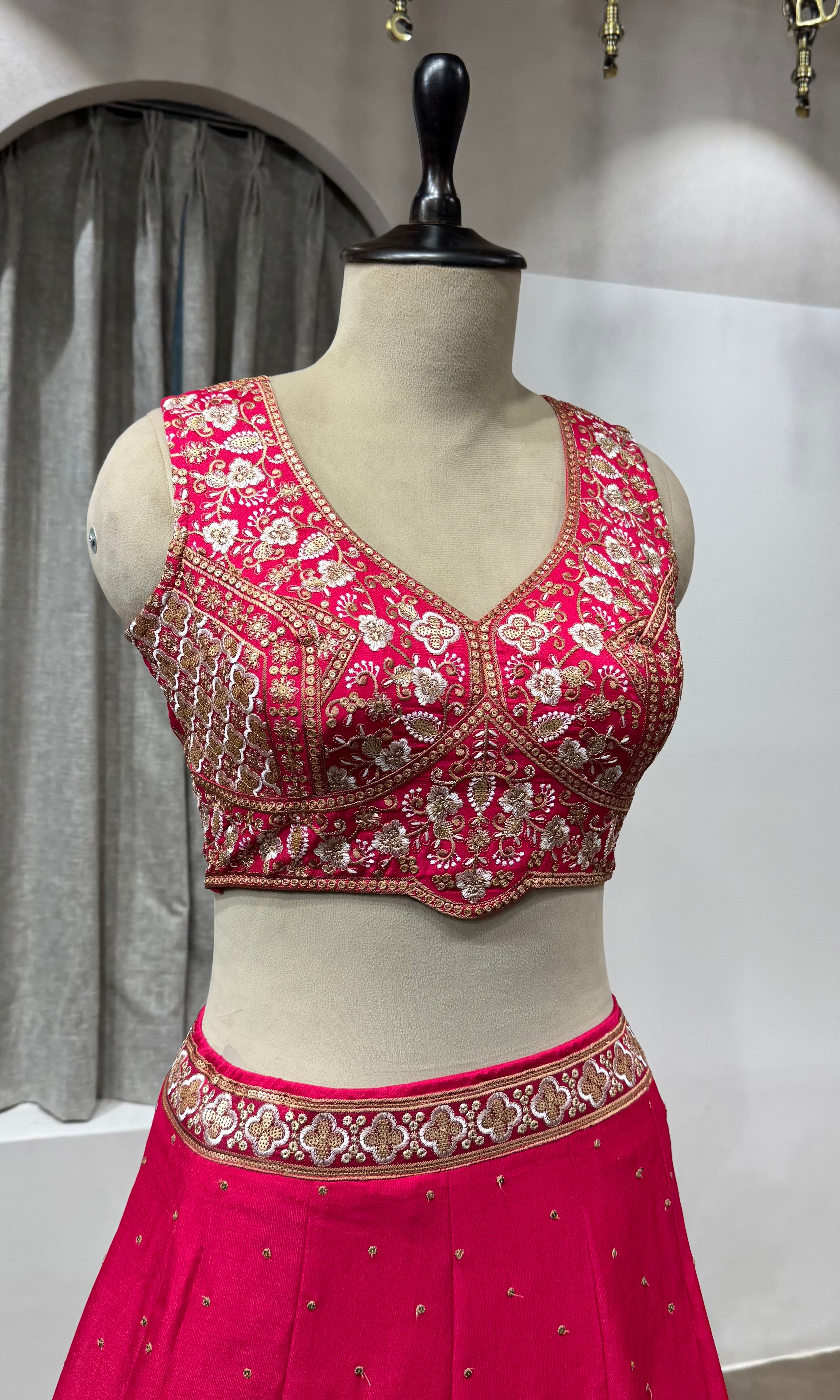 pink raw silk embroidered lehenga set