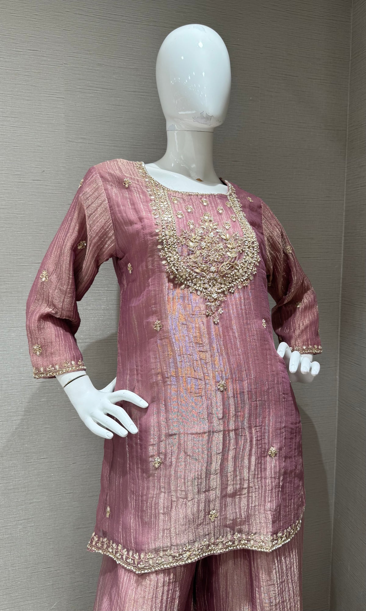 lilac Tissue Silk embroidered sharara set with dupatta