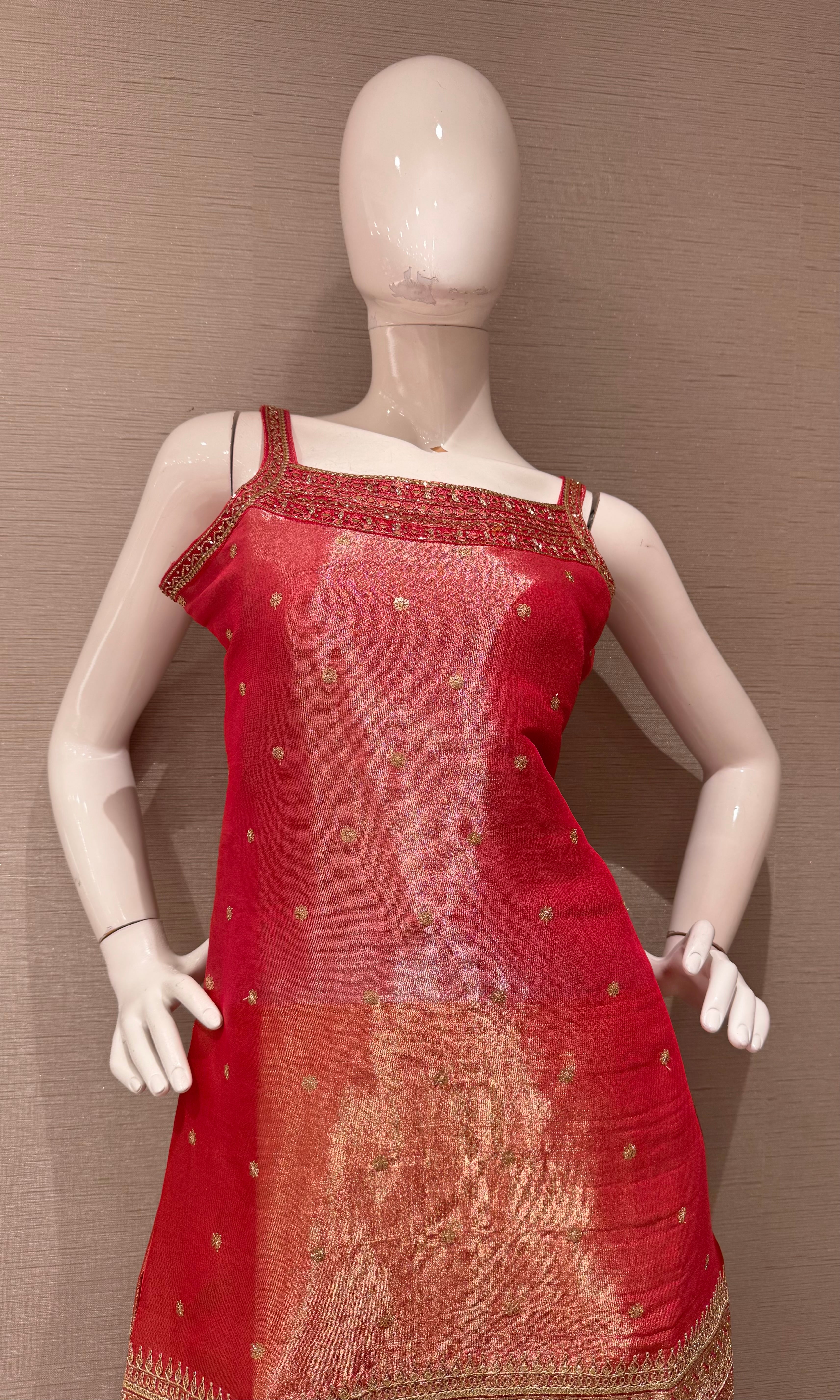 Pink and Gold Zari Sharara set with Sheer Dupatta