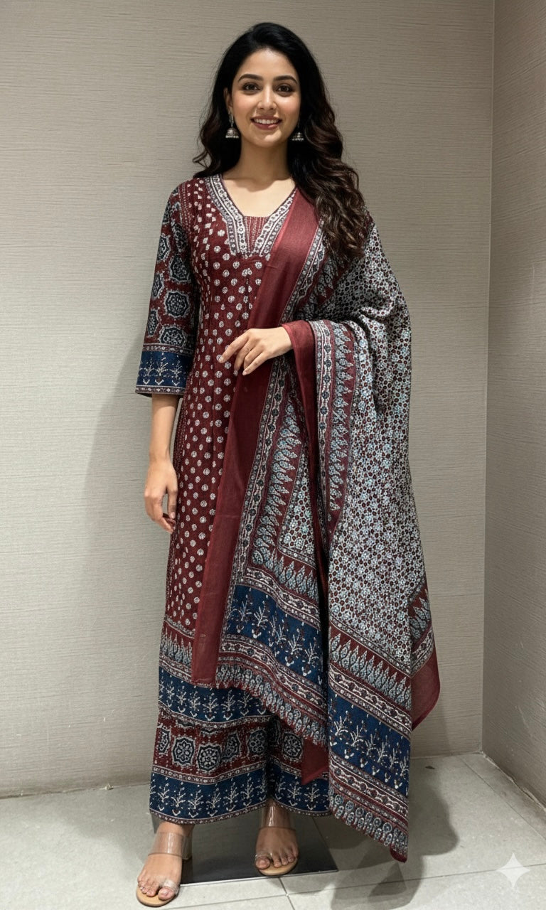Maroon kurta set WITH PALAZZO PANTS