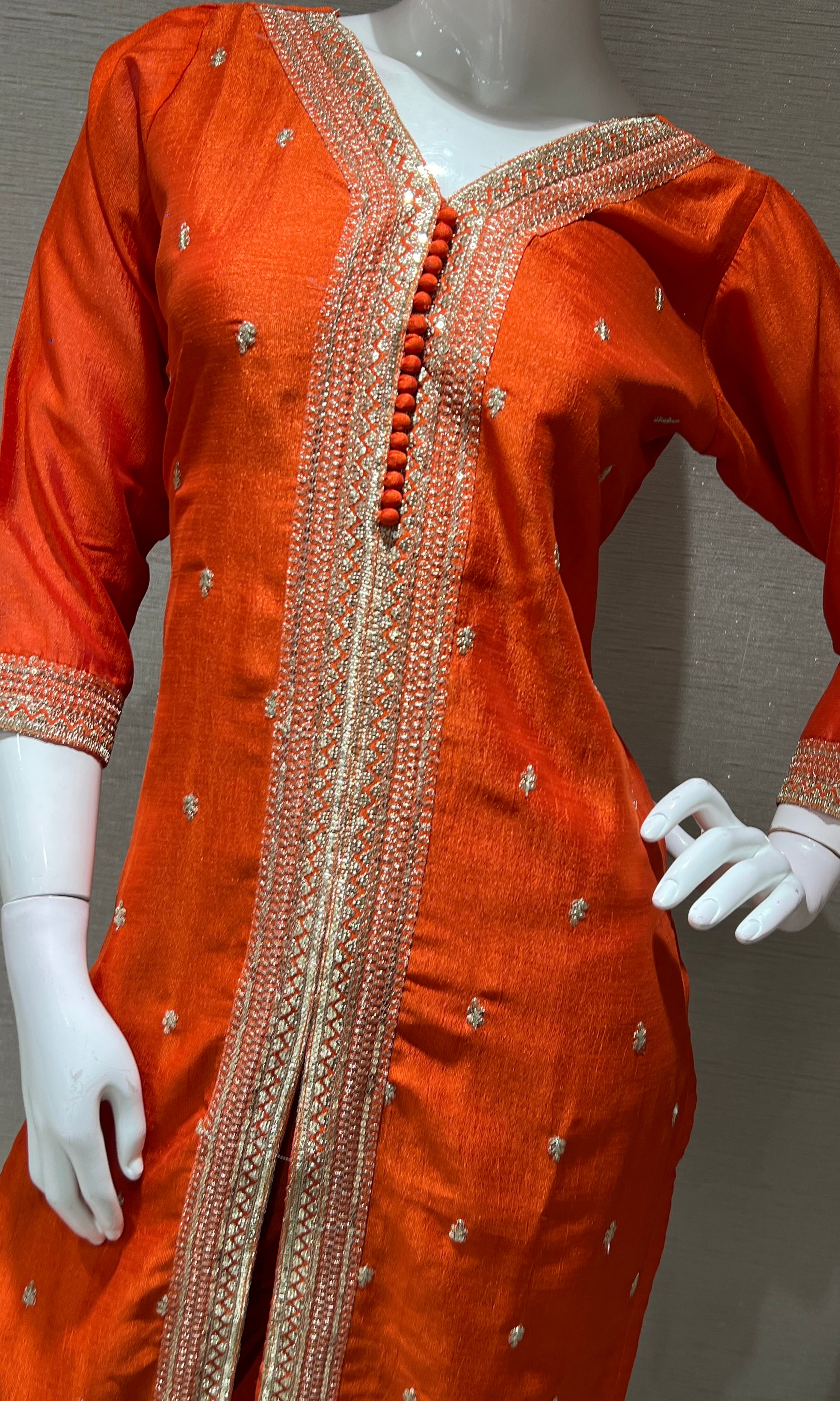 Orange golden embroidered kurta set