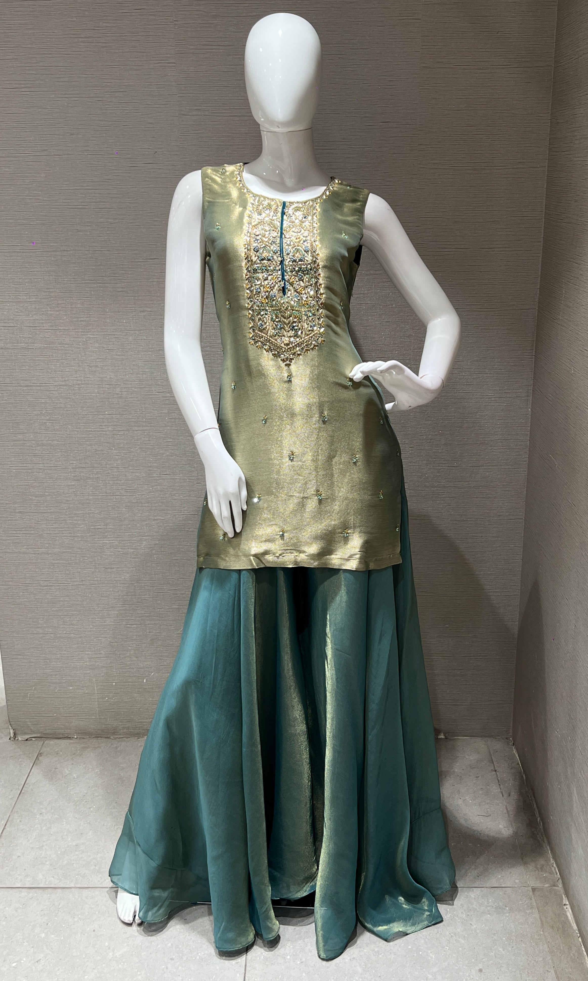 Green Embroidered Sharara Palazzo