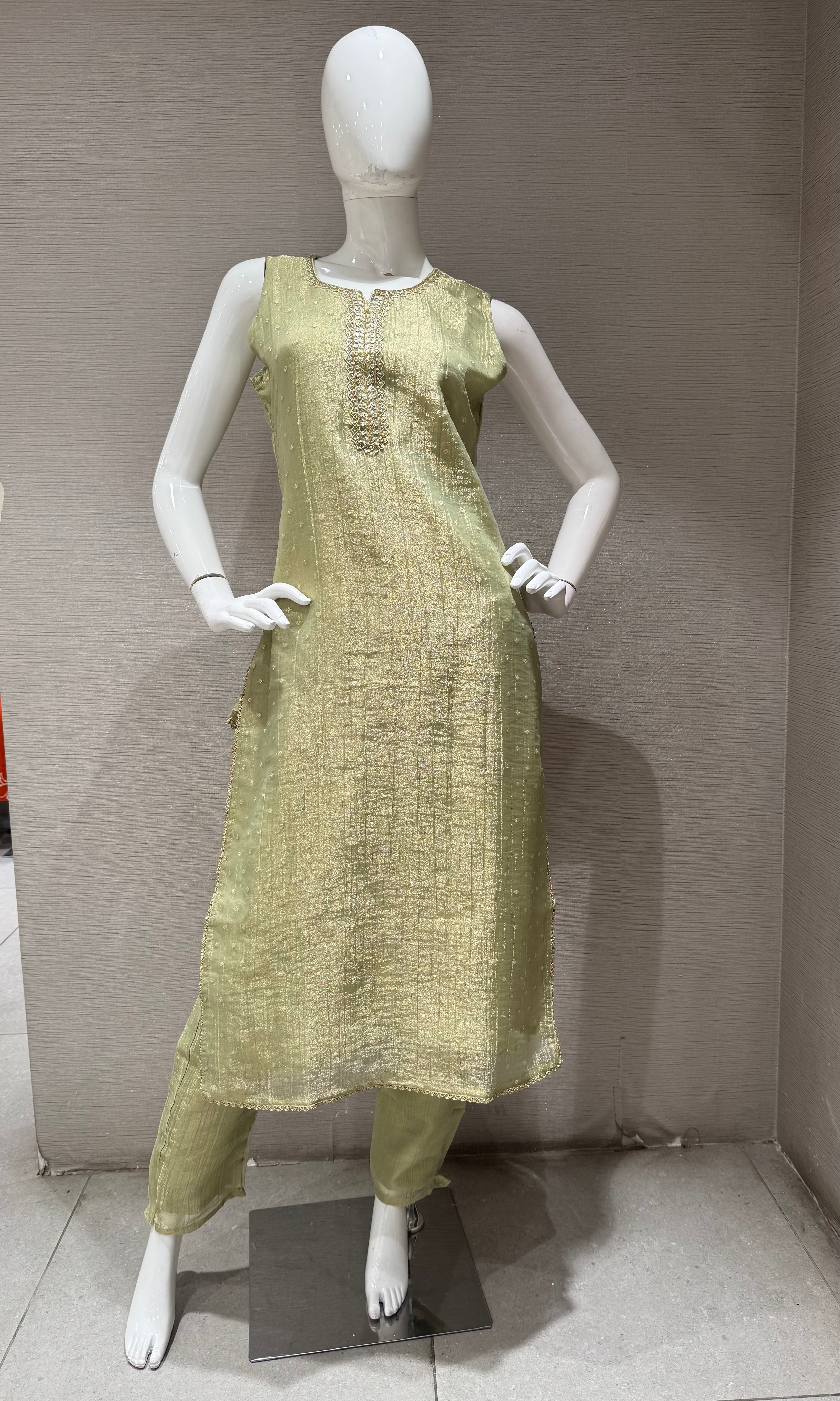 Pista Green Embroidered kurta set