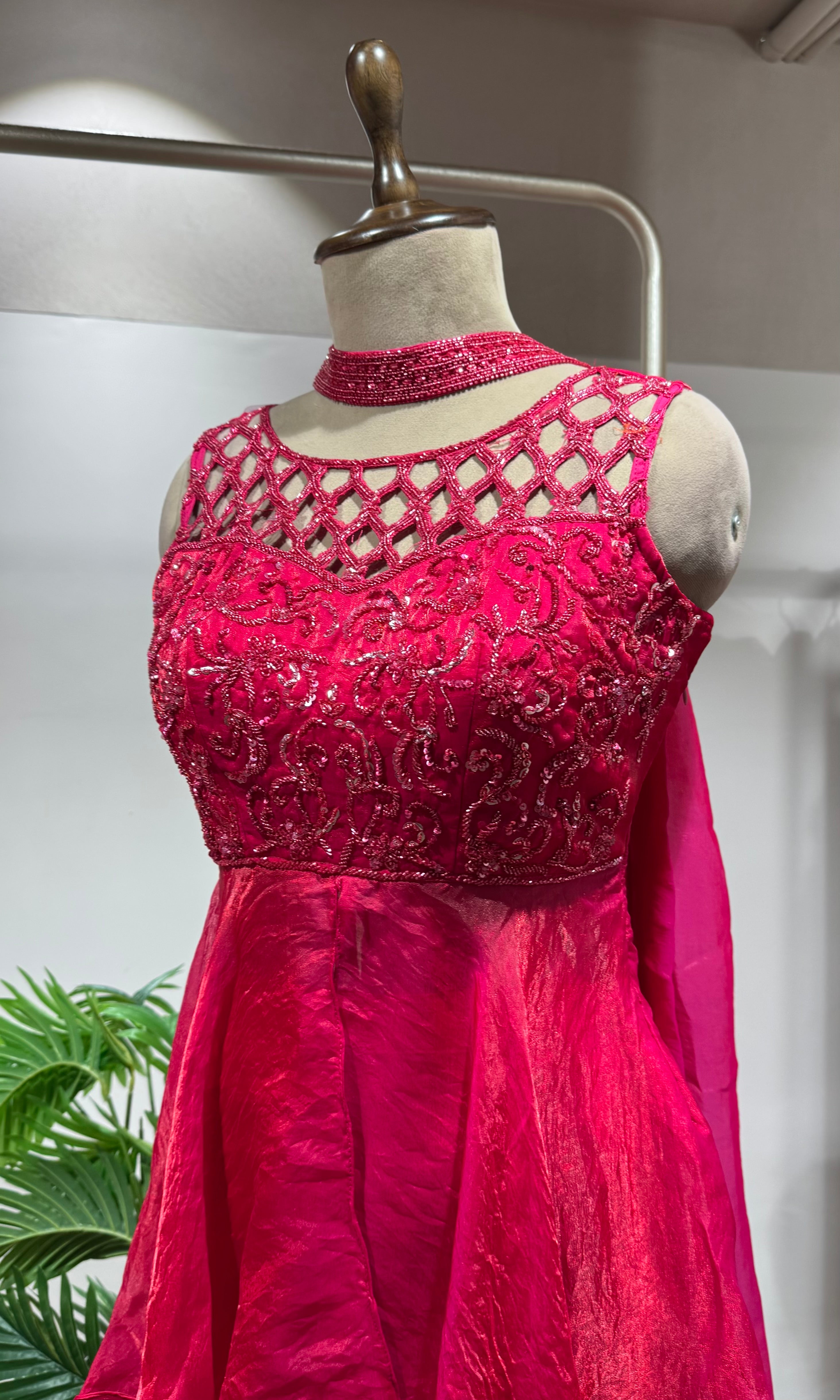 Pink georgette peplum Palazzo Set