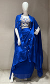 blue EMBROIDERED BLOUSE WITH draped skirt & CAPE