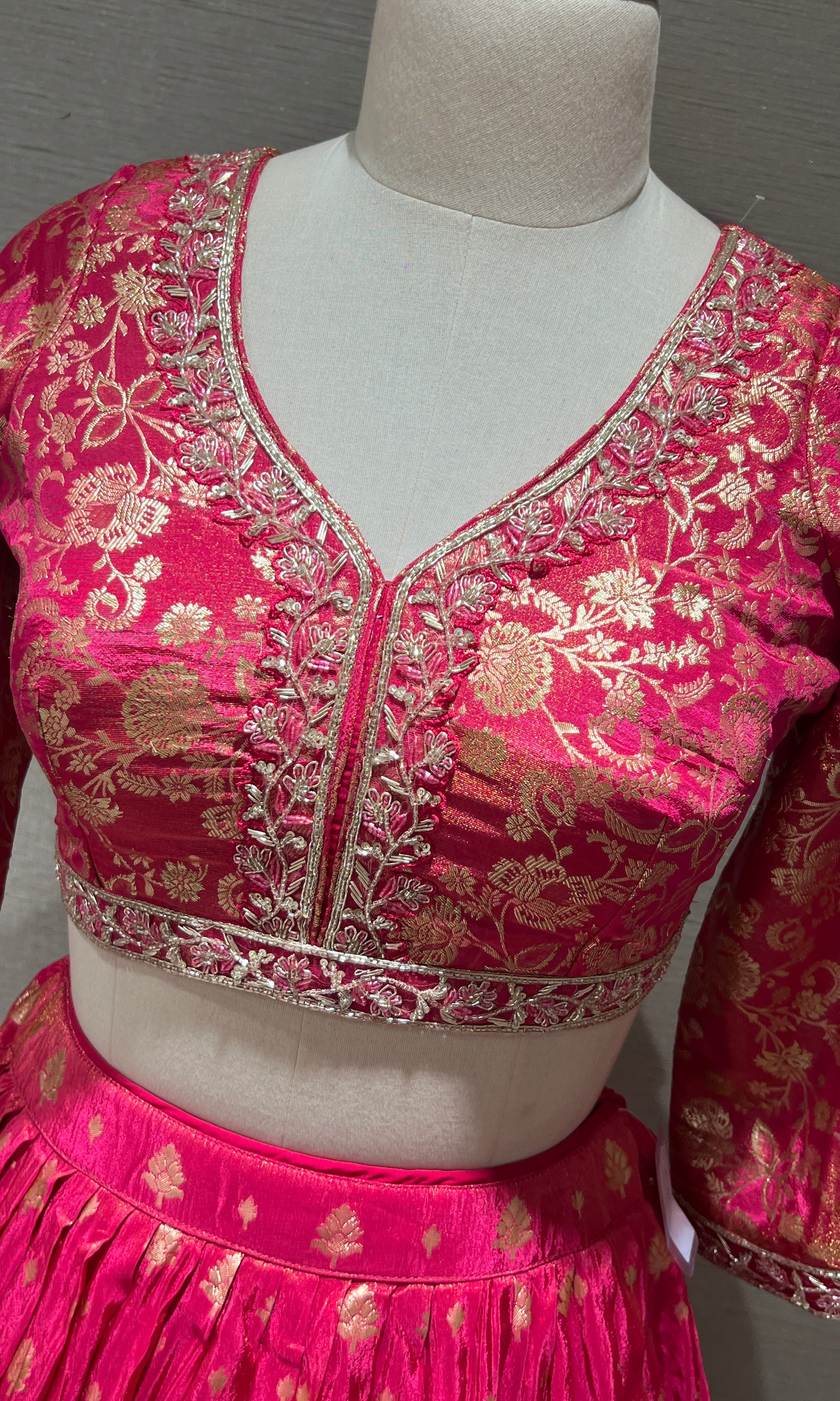 Pink zari floral embroidered lehenga choli