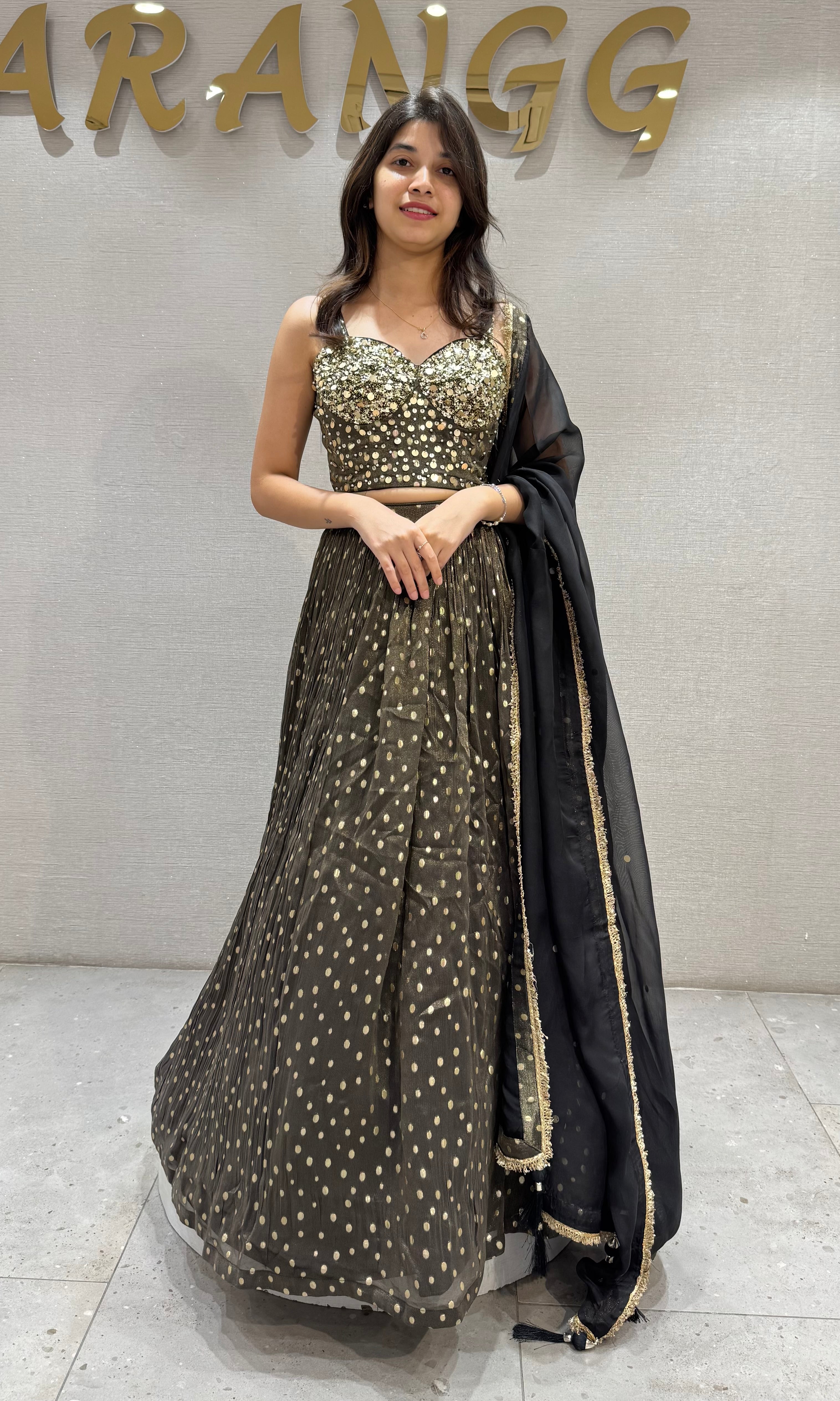 Golden Black Floral Embroidered Lehenga set
