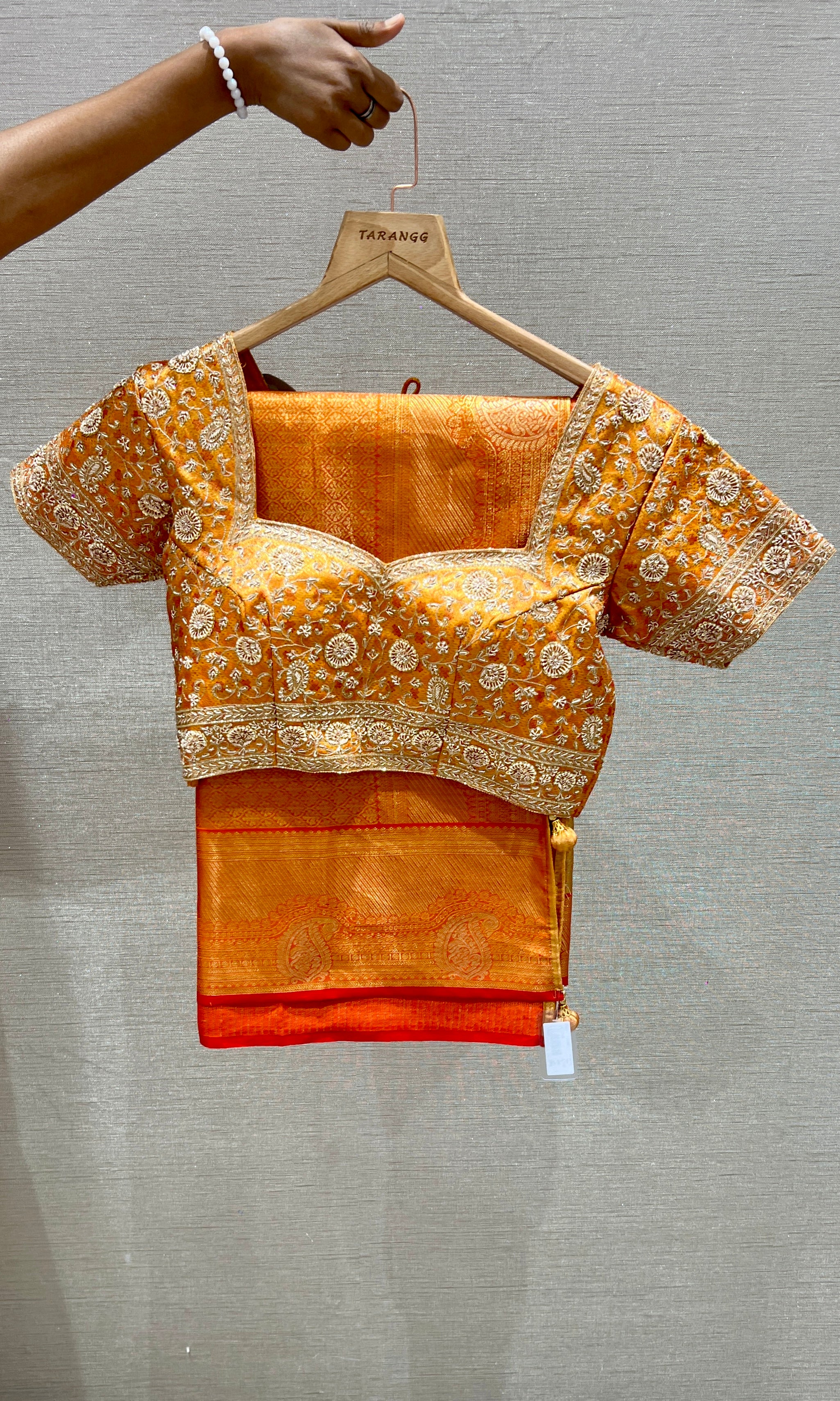 Orange saree with ready blouse