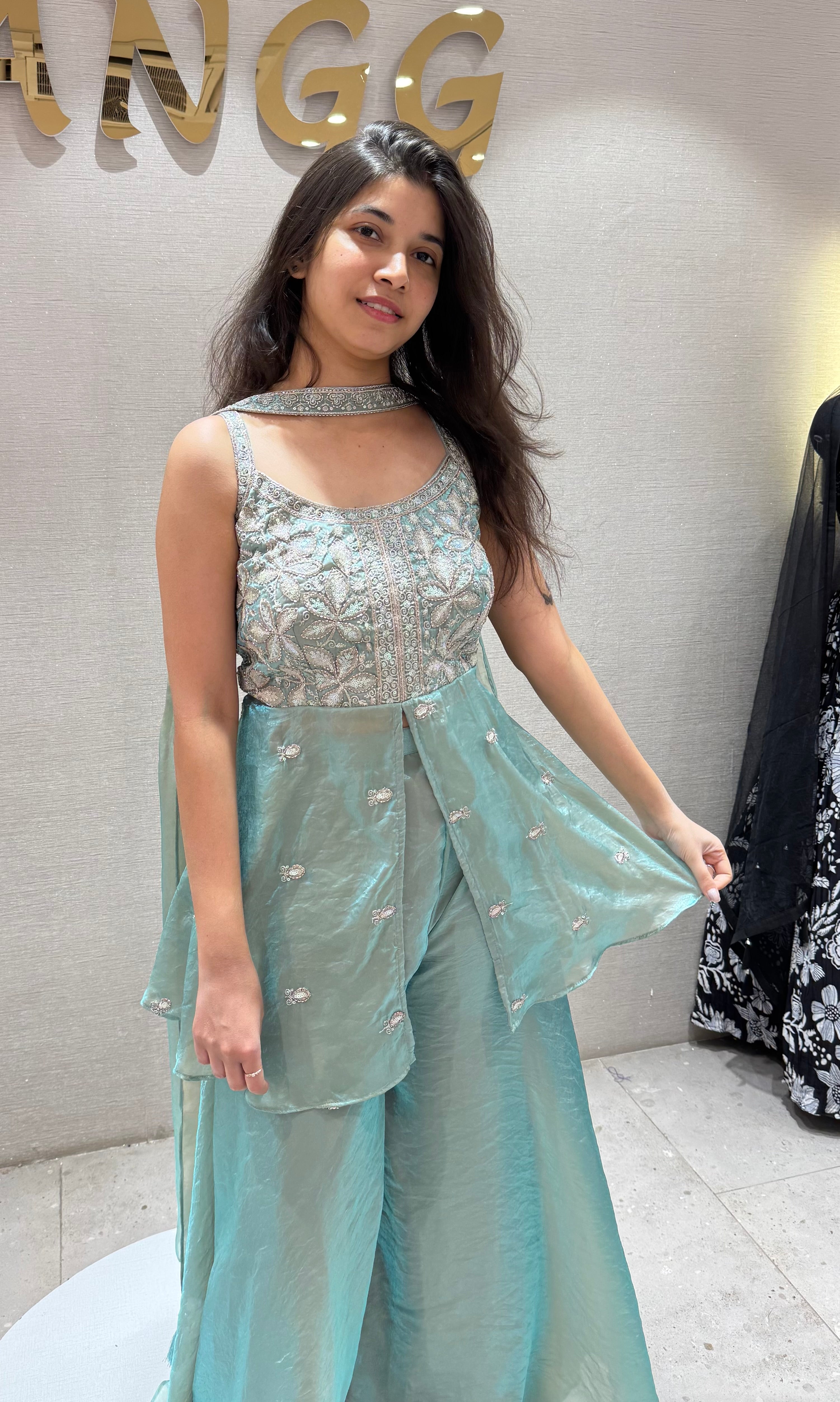 Sea blue embroidered peplum palazzo set