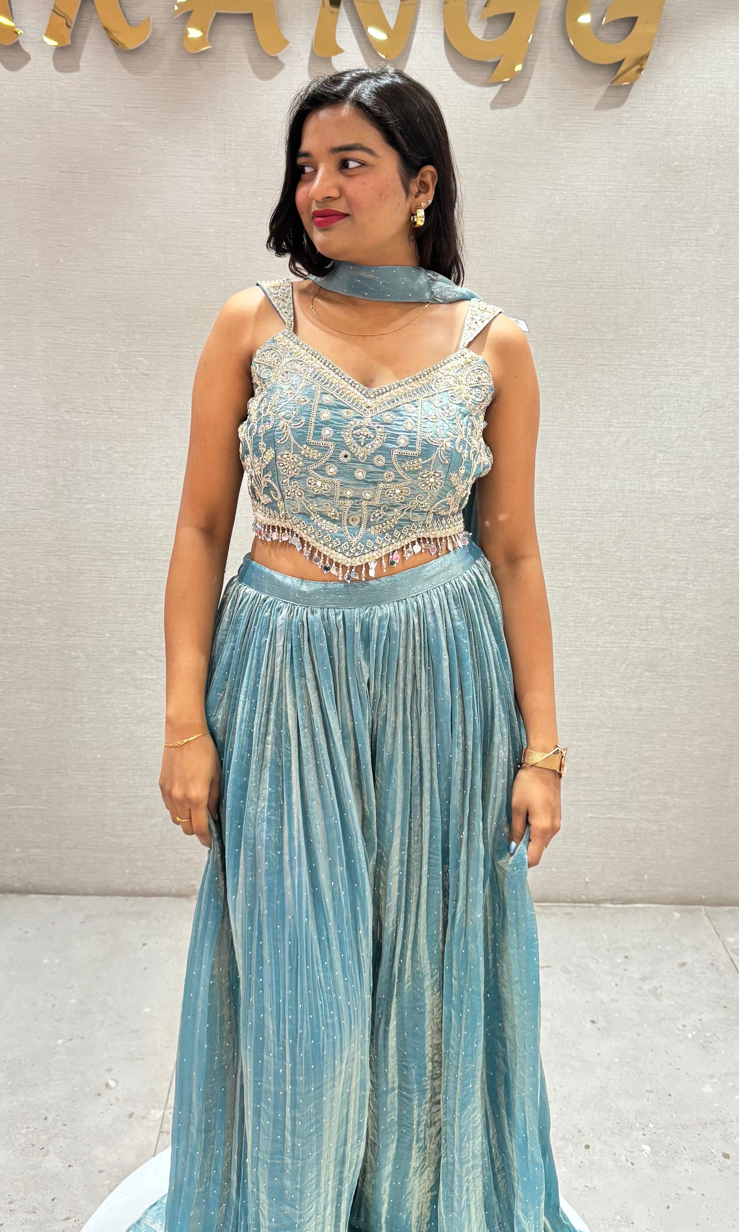 Sea blue EMBROIDERED palazzo SET