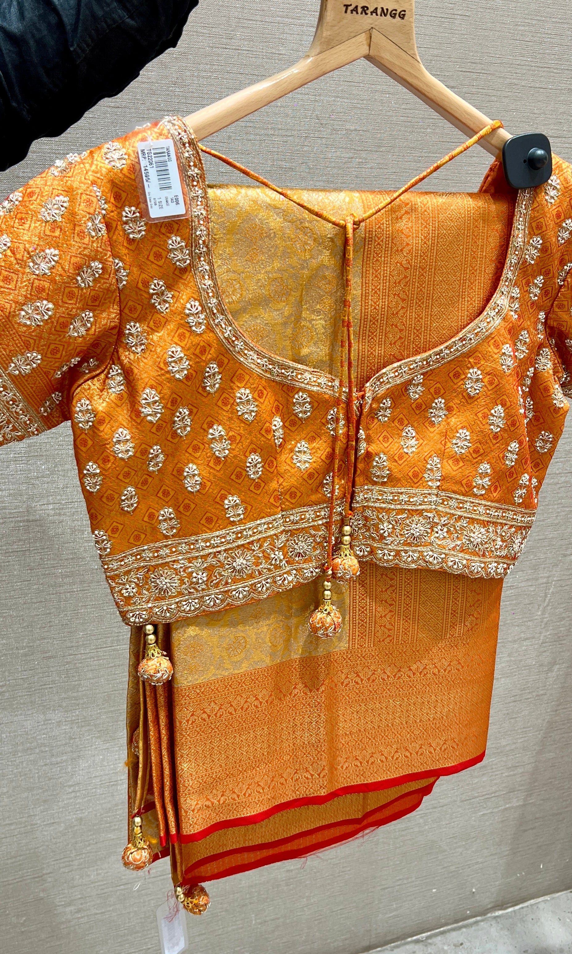 Orange saree with ready blouse