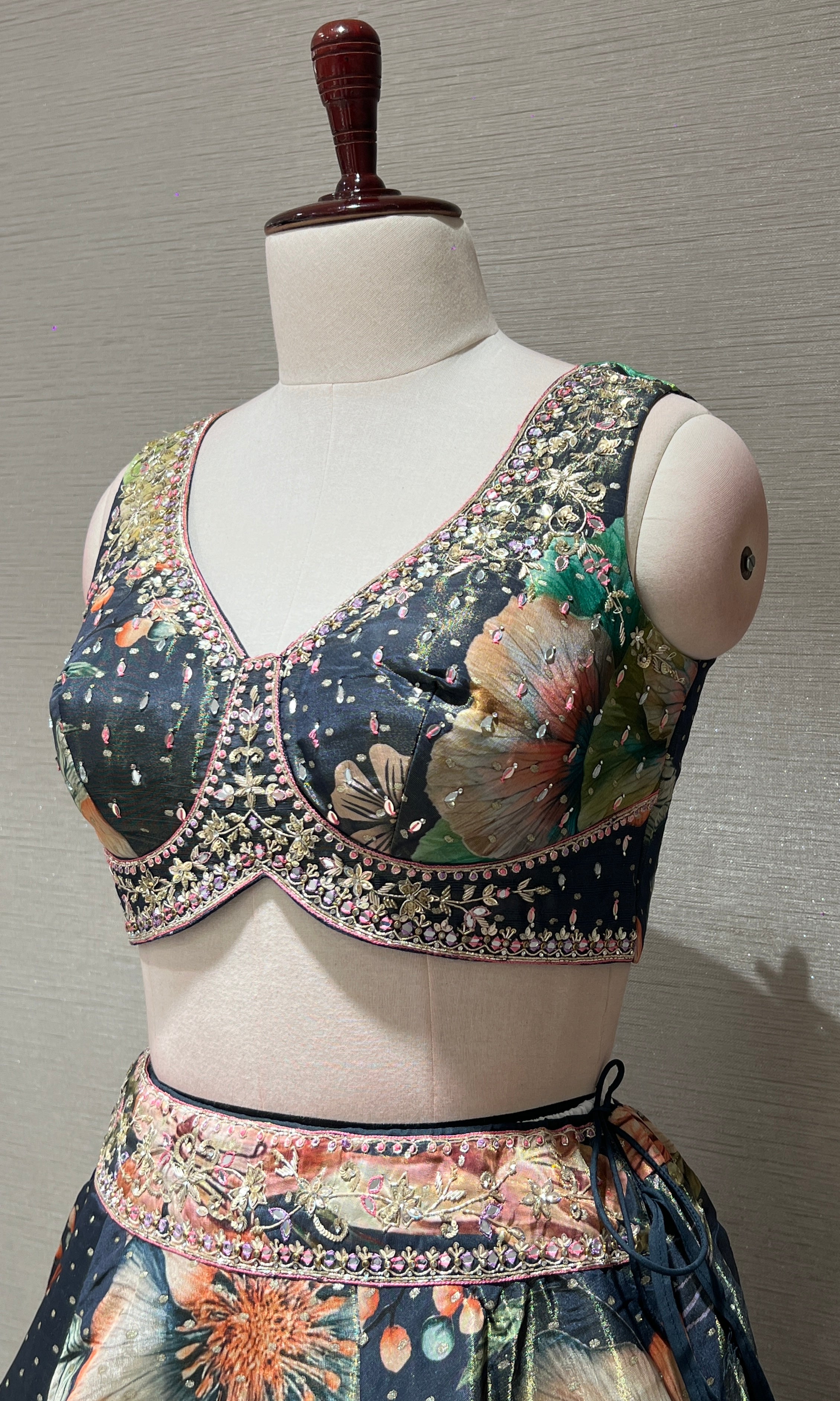 Olive green Floral Embroidered Lehenga