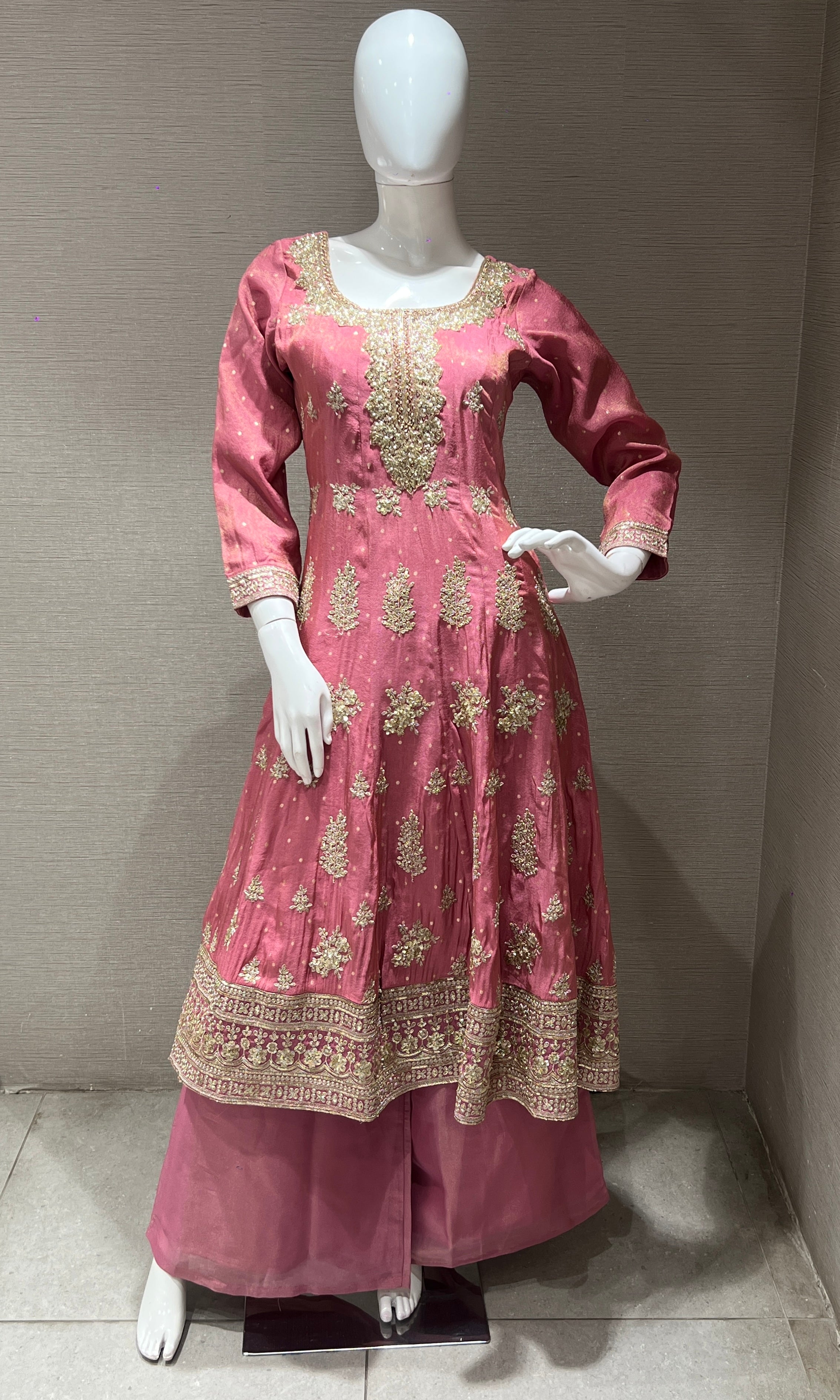 Pink Anarkali kurta set with palazzo pants