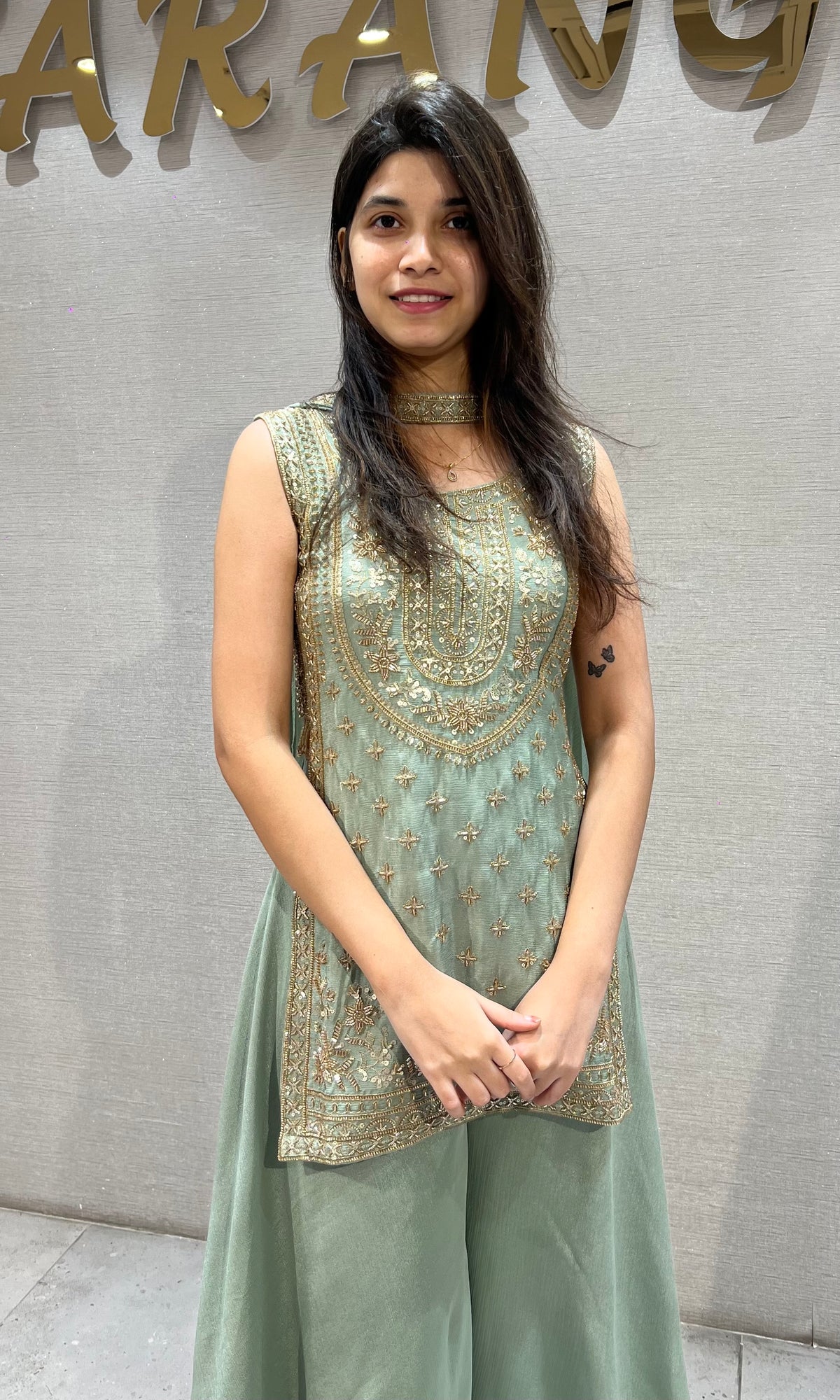 Sage Green Zari Embroidered Chanderi Palazzo Set
