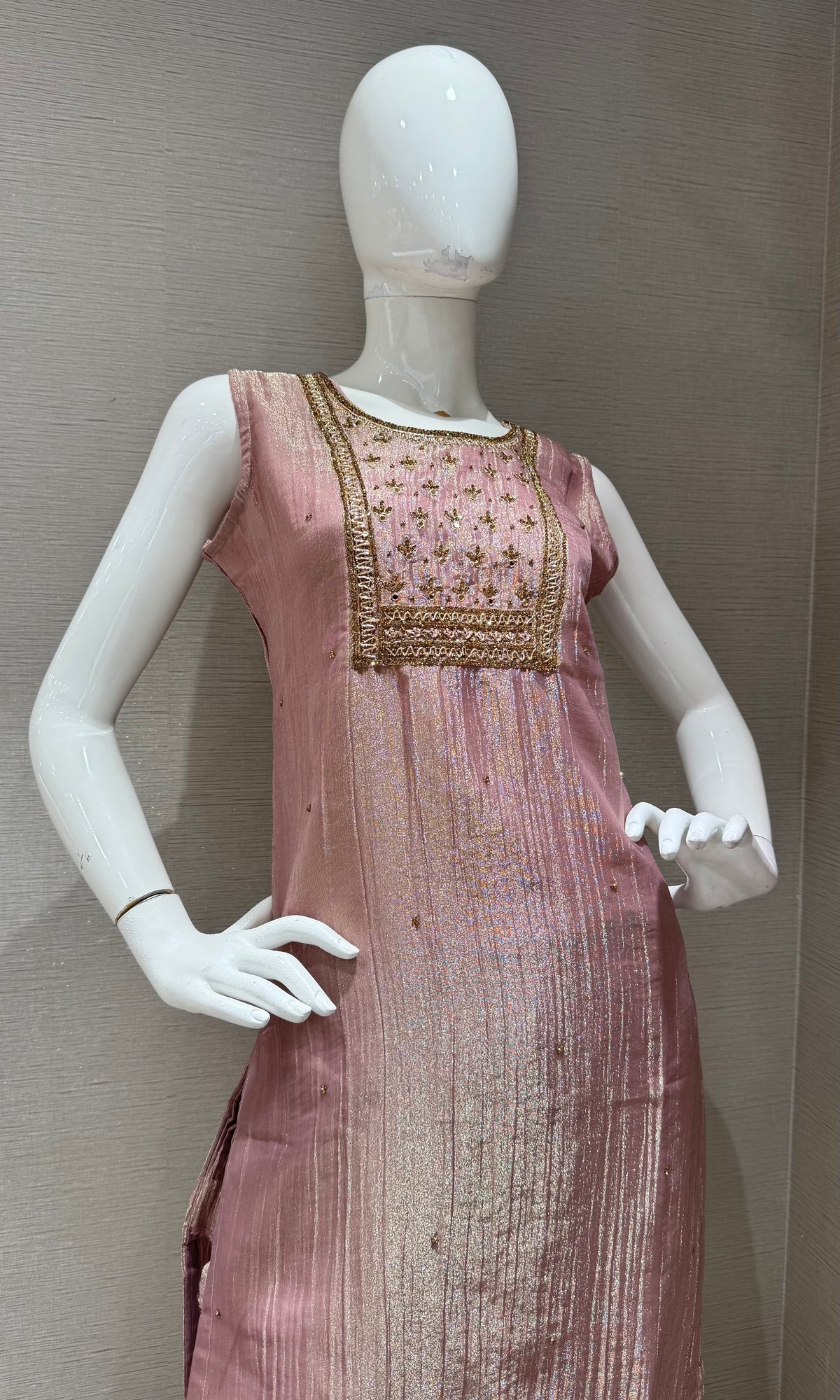 ONION PINK ETHNIC SHIMMER KURTA SET WITH DUPATTA
