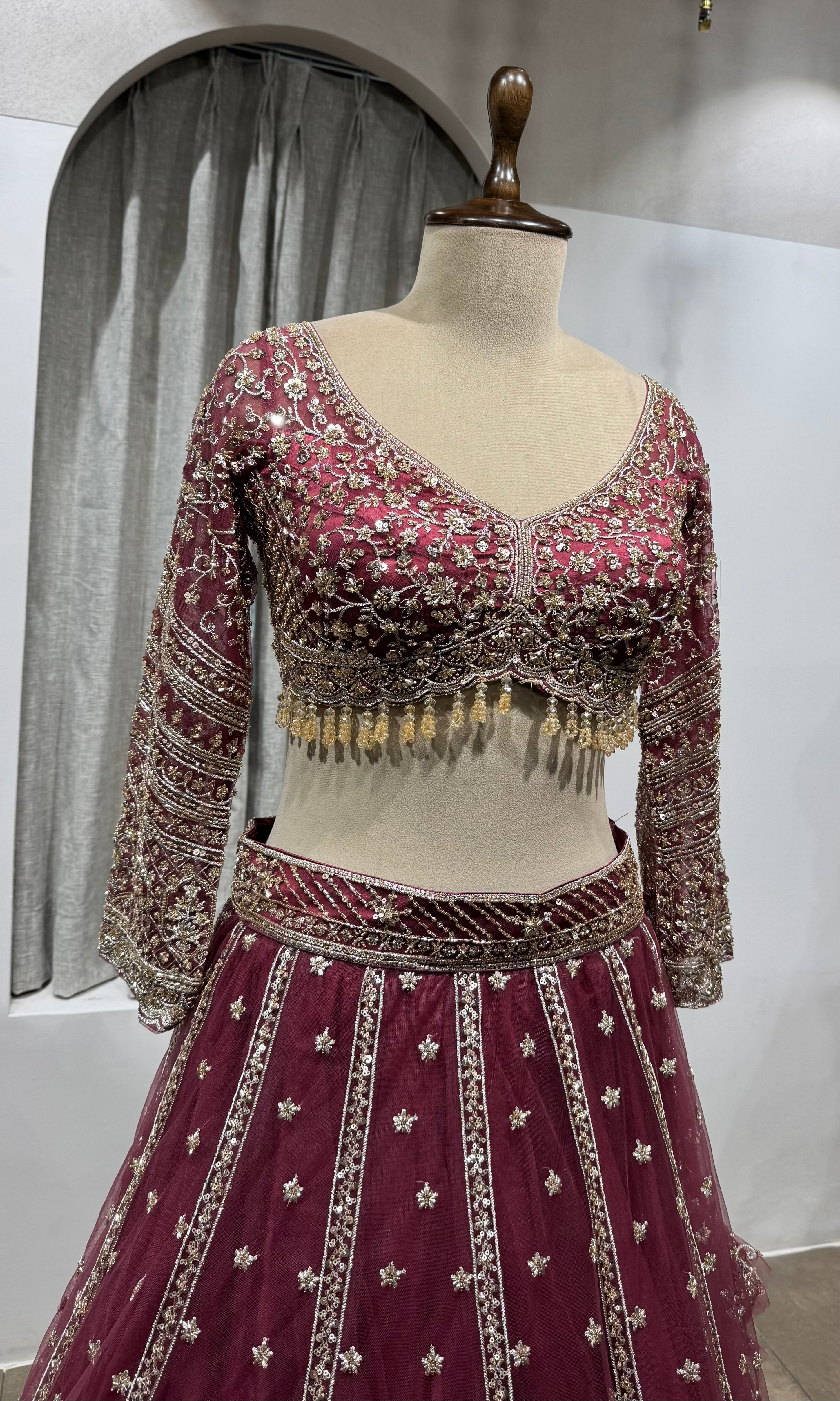 WINE Embroidered Bridal Lehenga