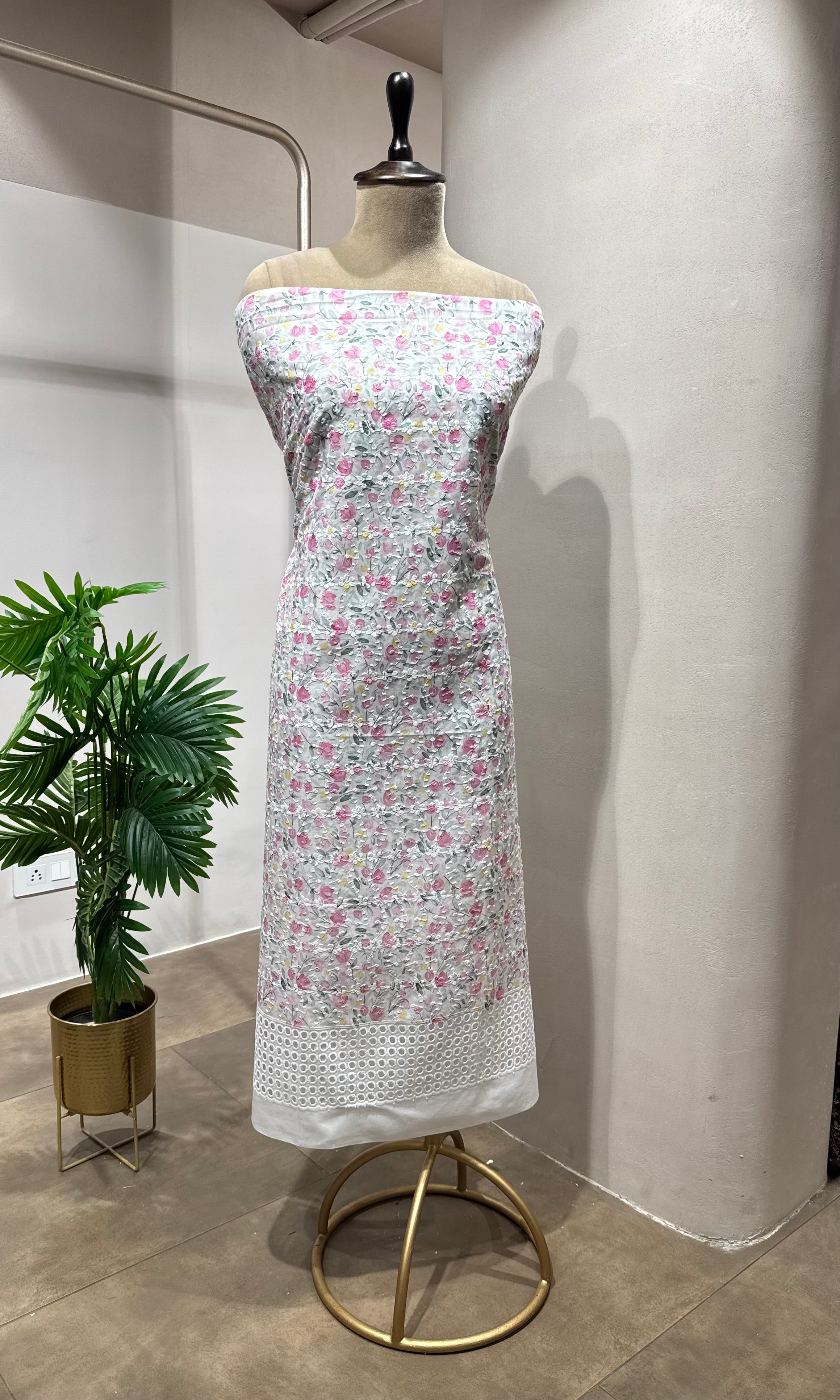 PINK Floral Embroidered DRESS MATERIAL