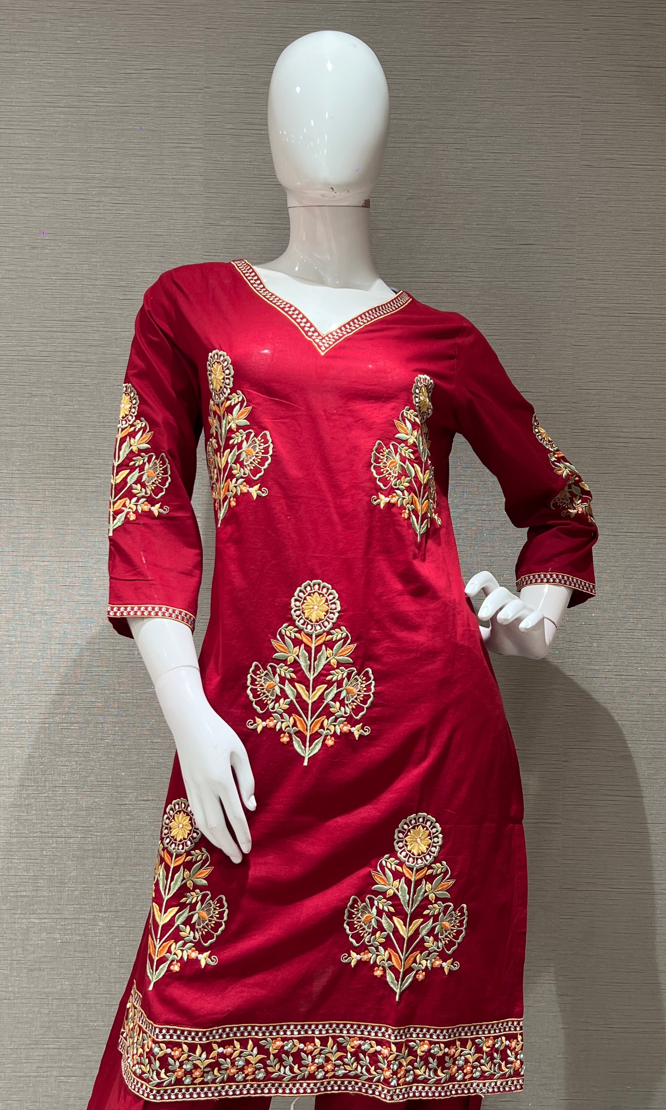 Red FLORAL EMBROIDERY kurta set