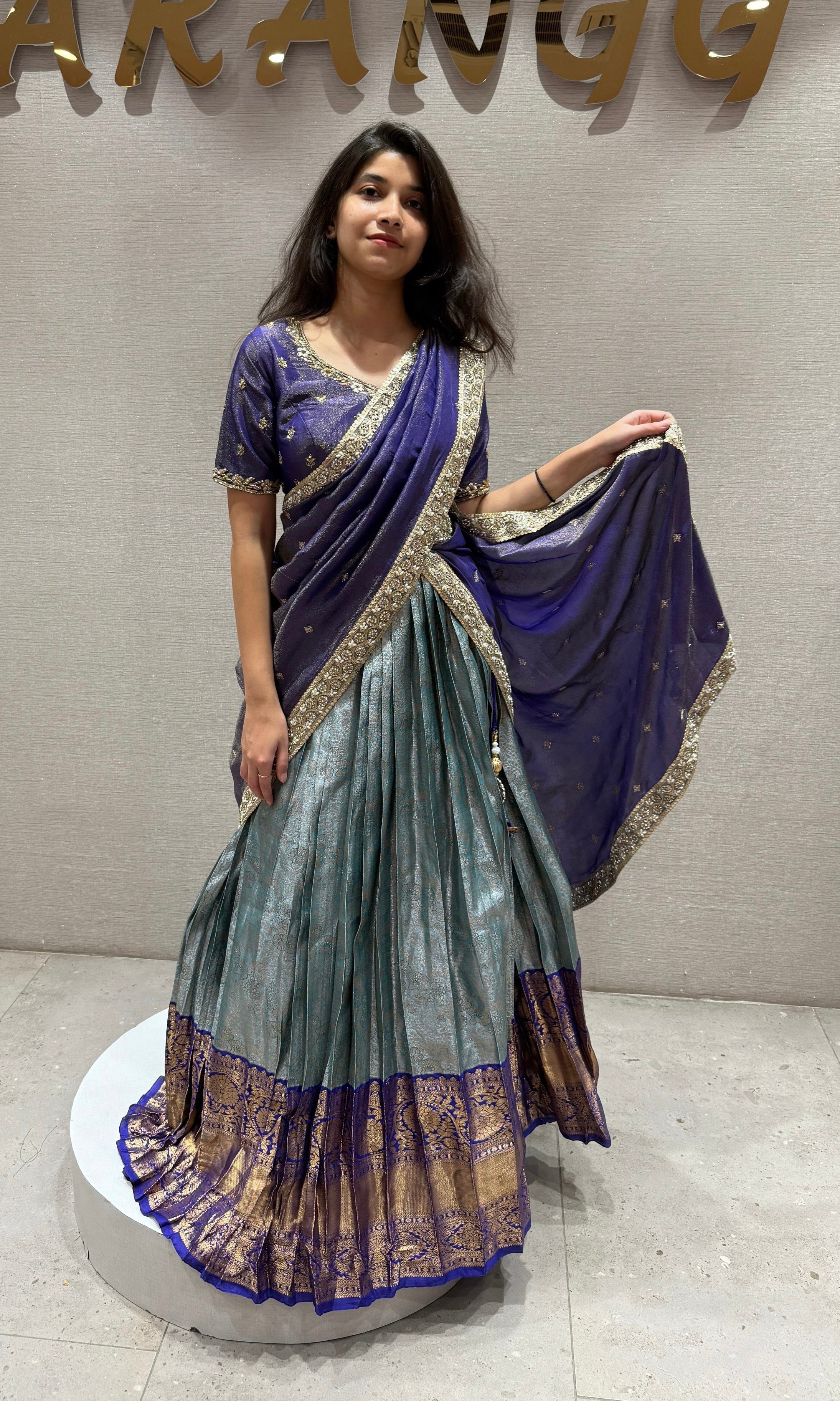 Purple pattu Lehenga