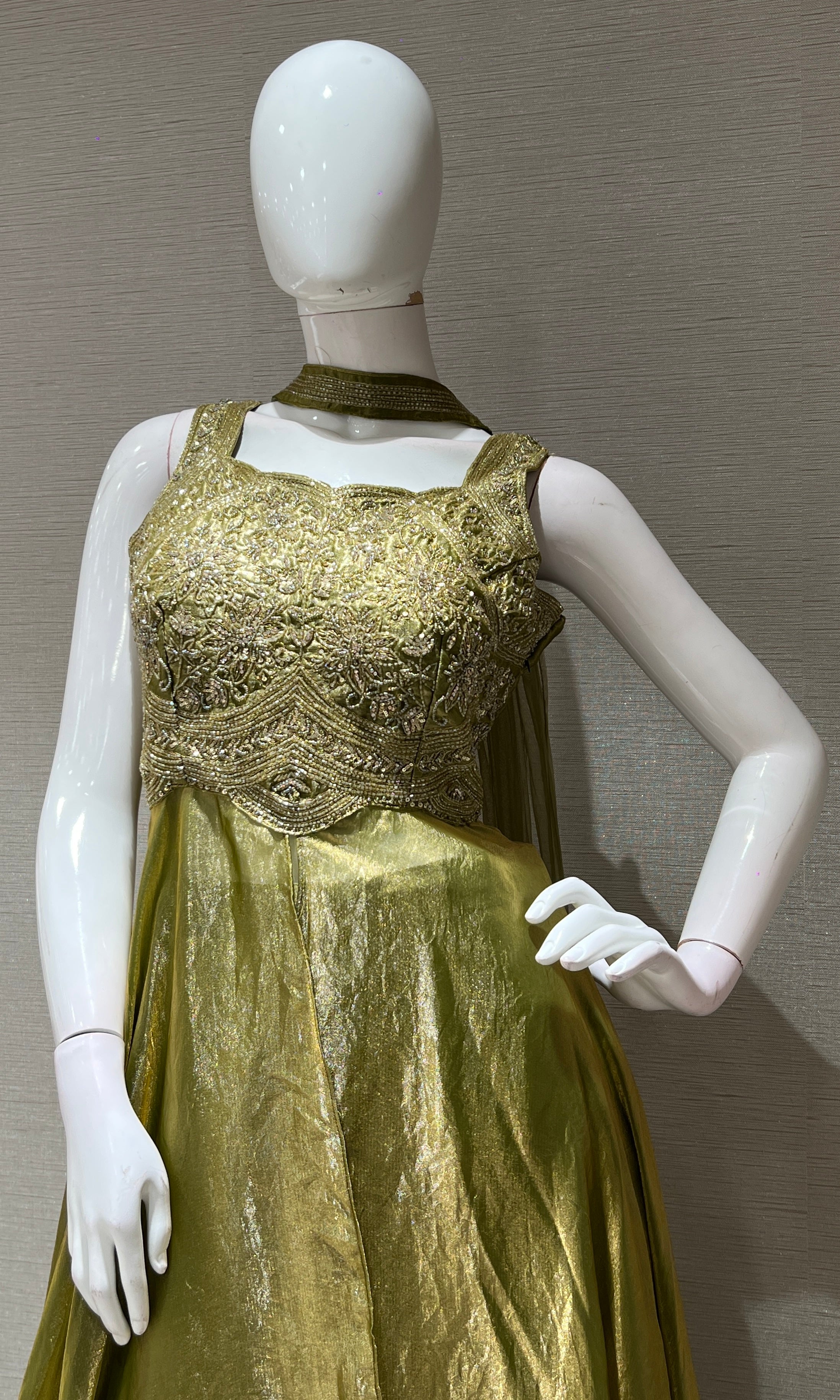 Green EMBROIDERED ANARKALI WITH PALAZZO PANTS