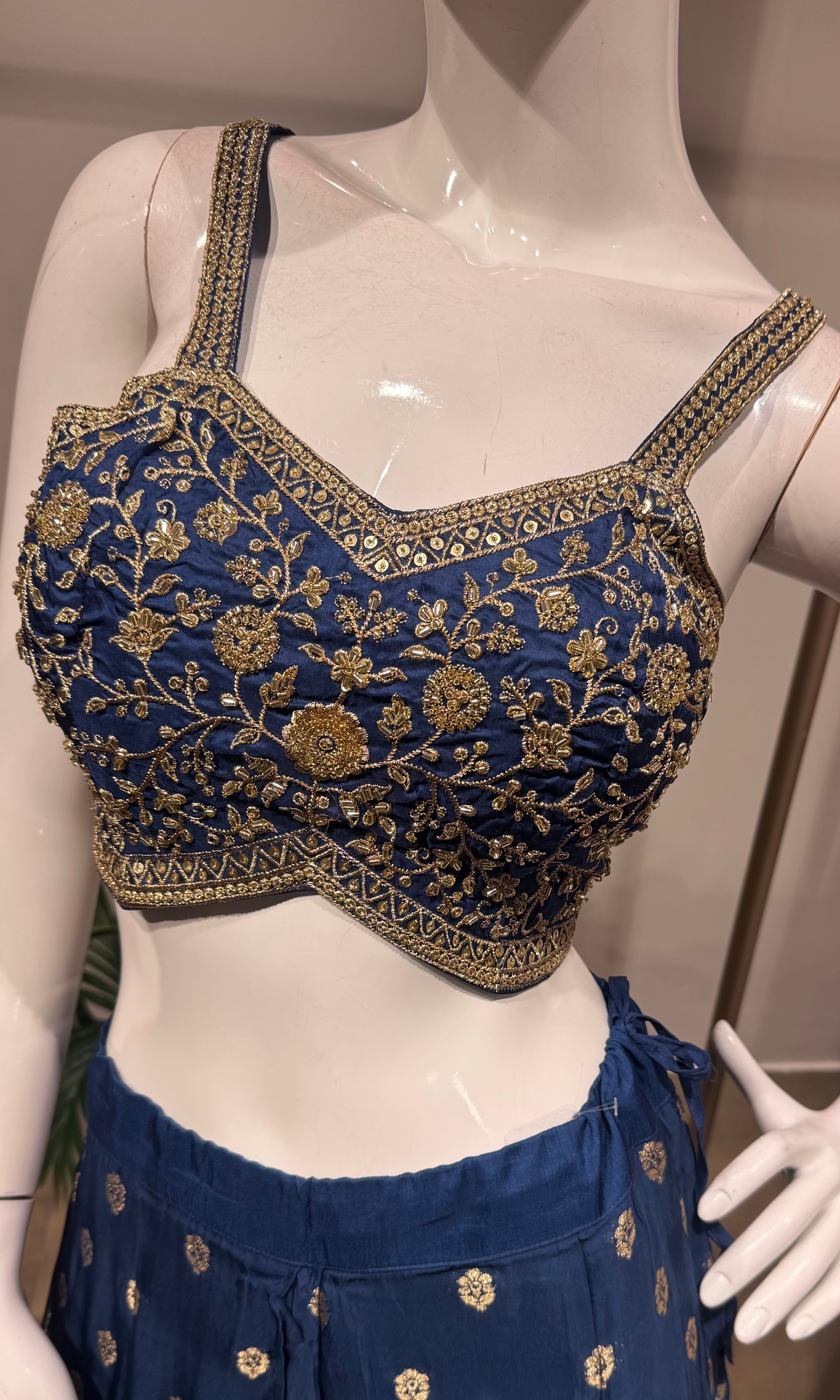 Navy Blue Indo-Western Draped Fusion Set