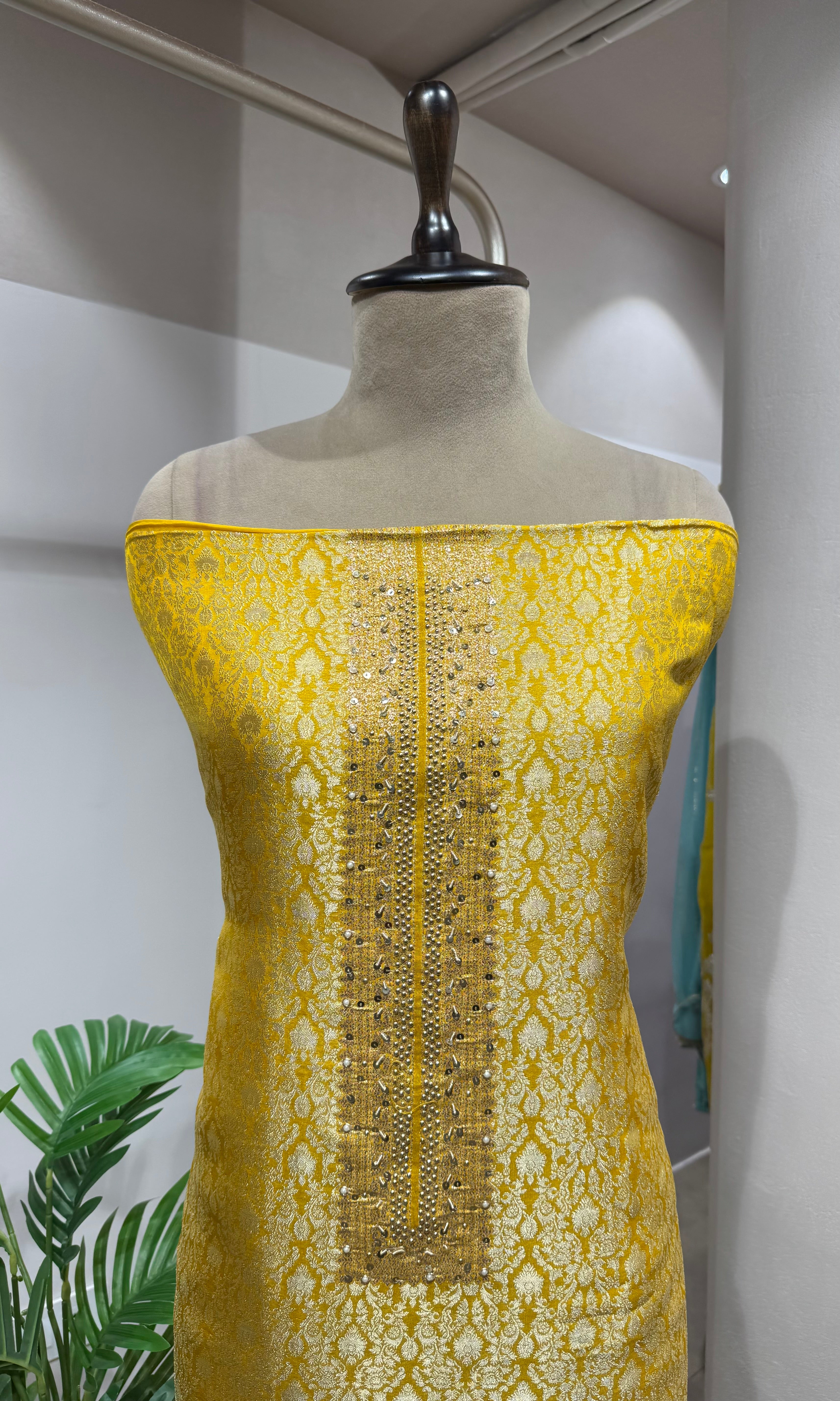 Yellow Georgette Banarasi DRESS MATERIAL Yellow Georgette Banarasi DRESS MATERIAL