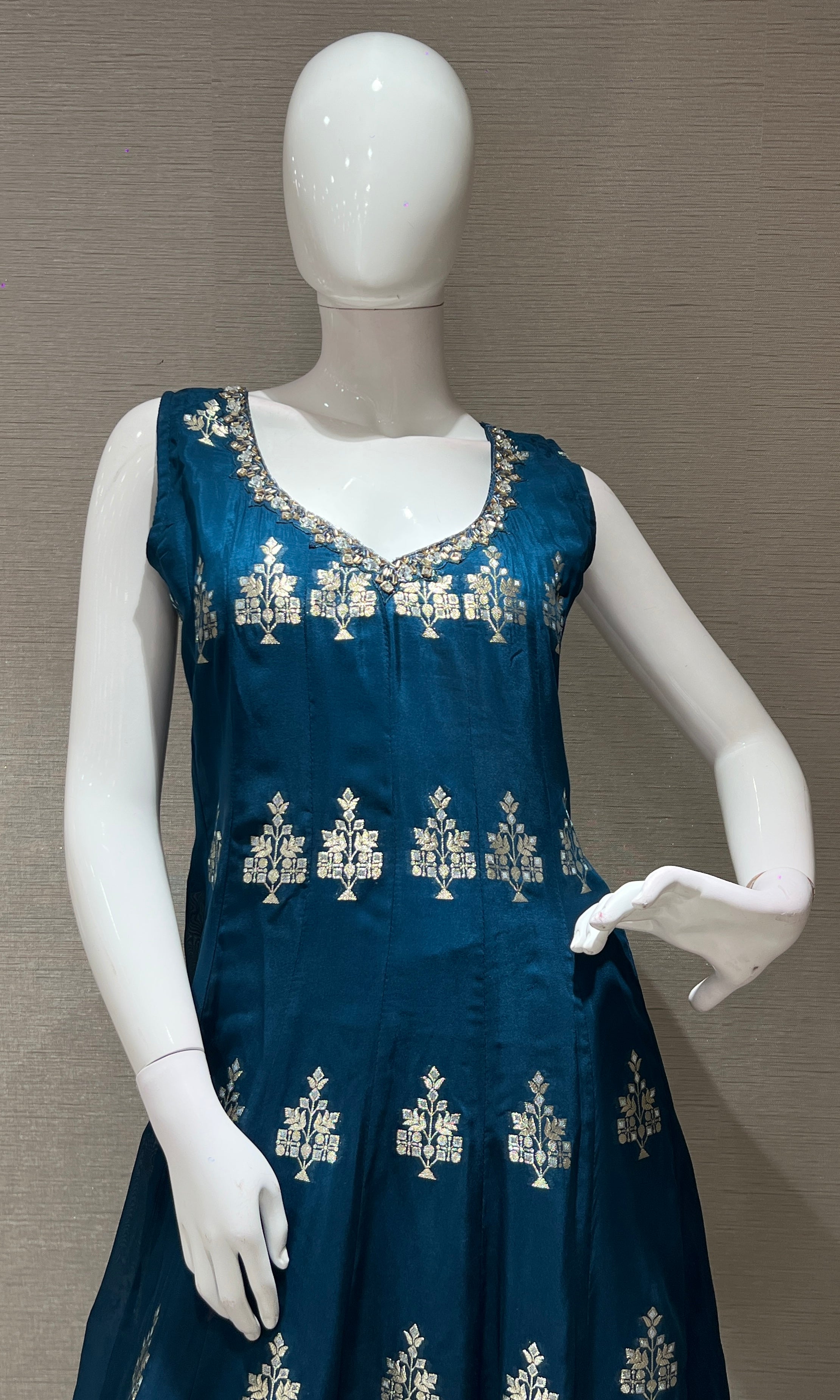 peacock Blue Anarkali with palazzo pants