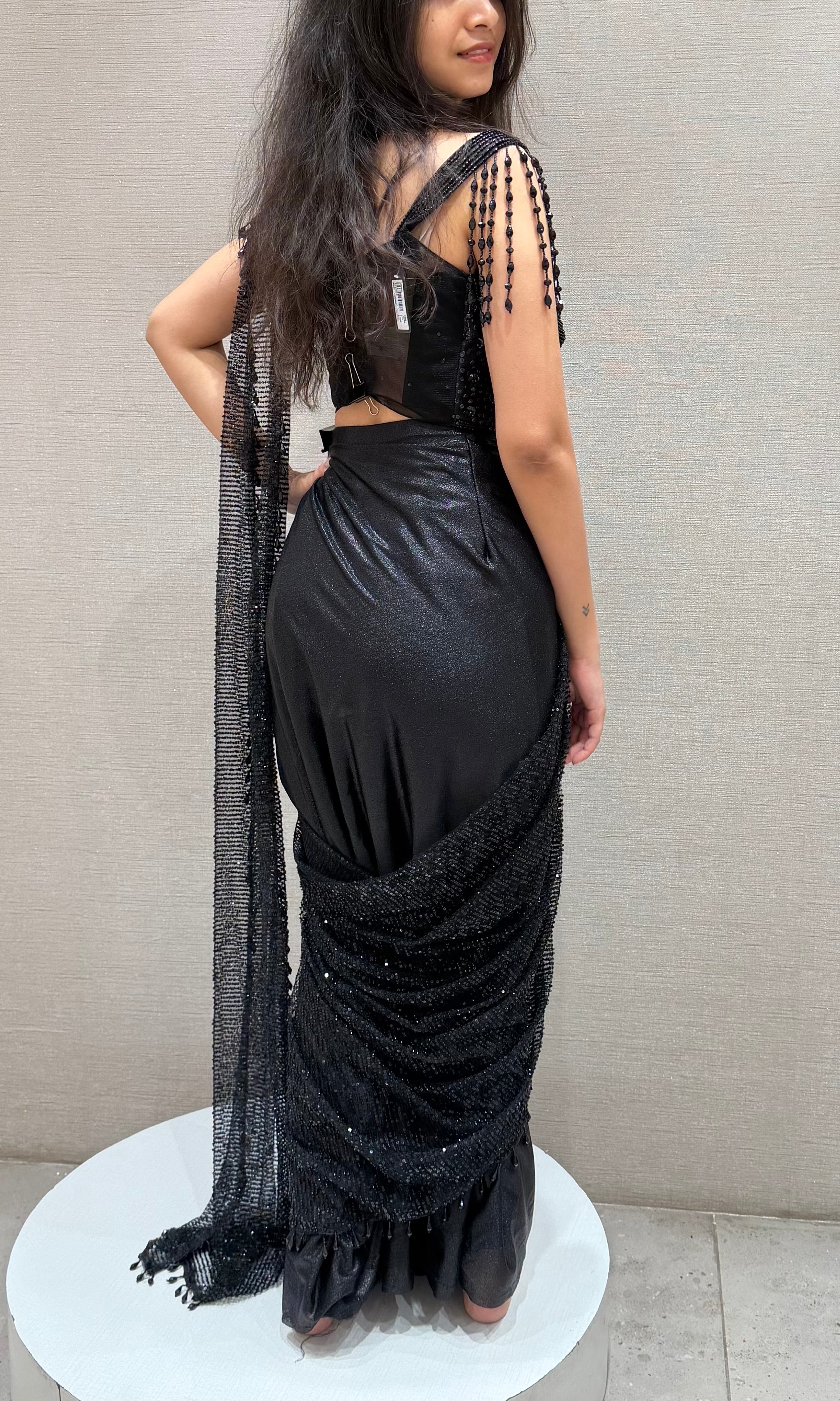 Black drape saree WITH CORSET BLOUSE