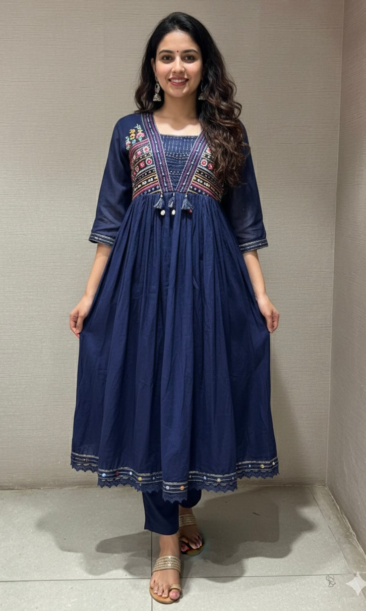 Blue EMBROIDERED A LINE kurta set