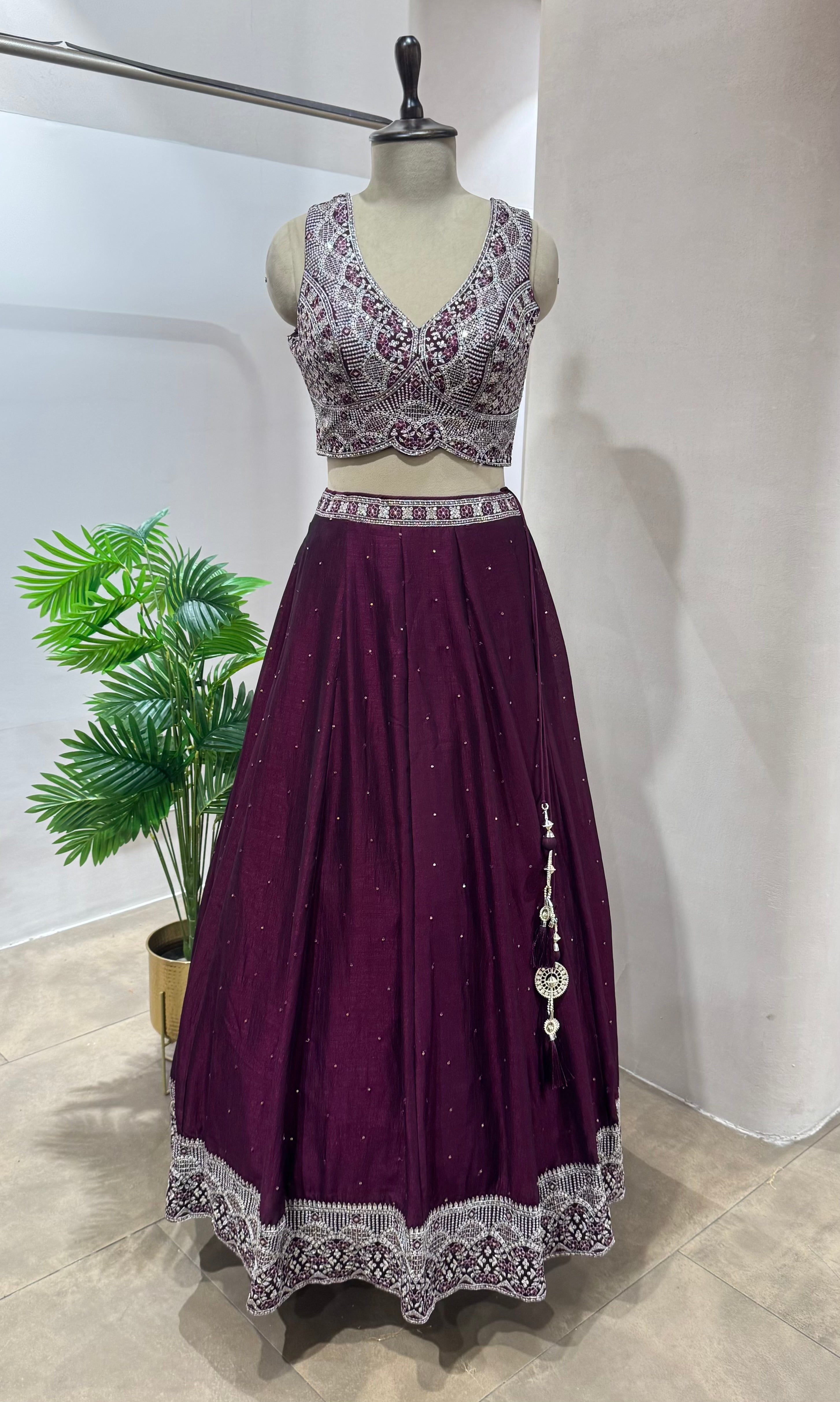 Wine LEHENGA WITH EMBROIDERY BLOUSE