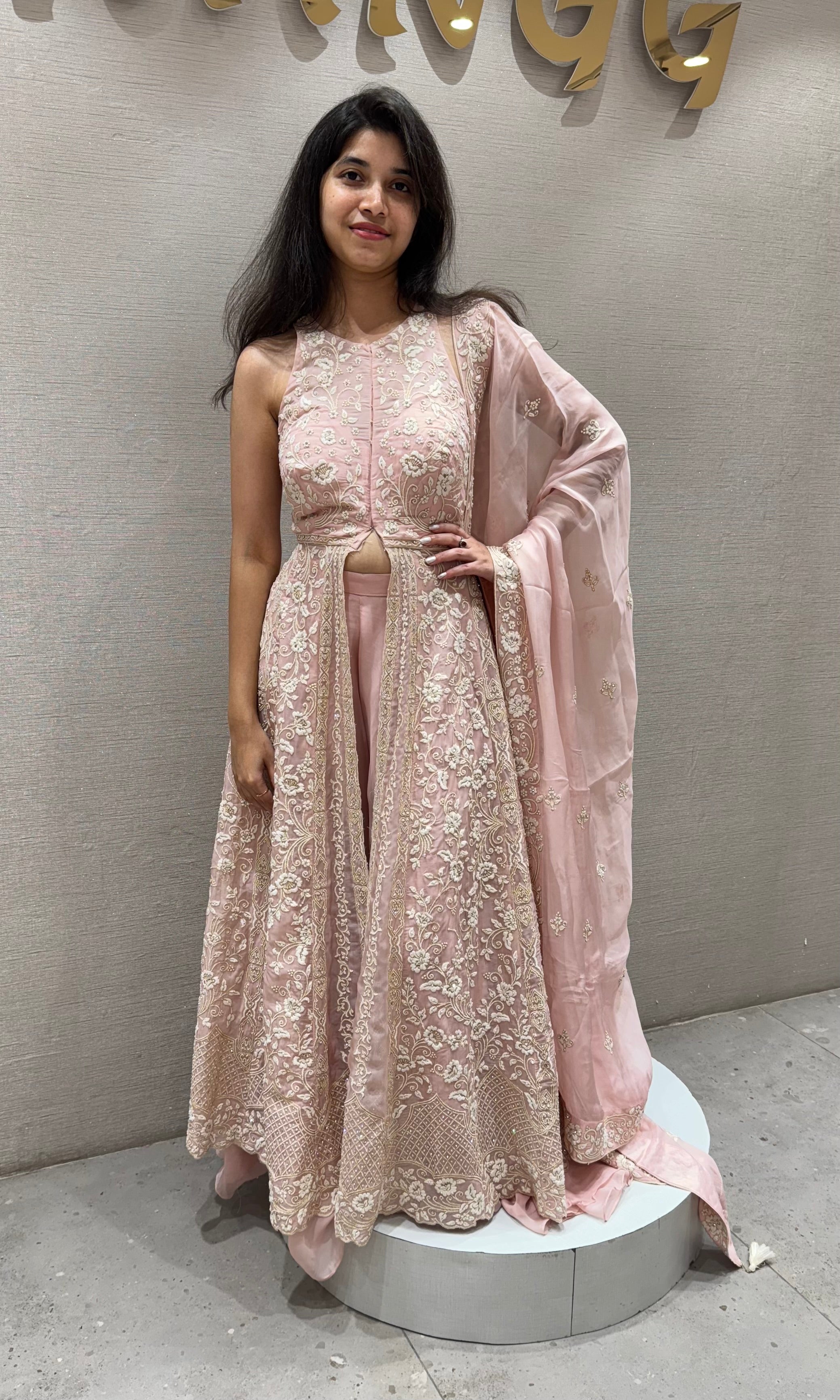 BLUSH pink EMBROIDERED FRONT SLIT ANARKALI