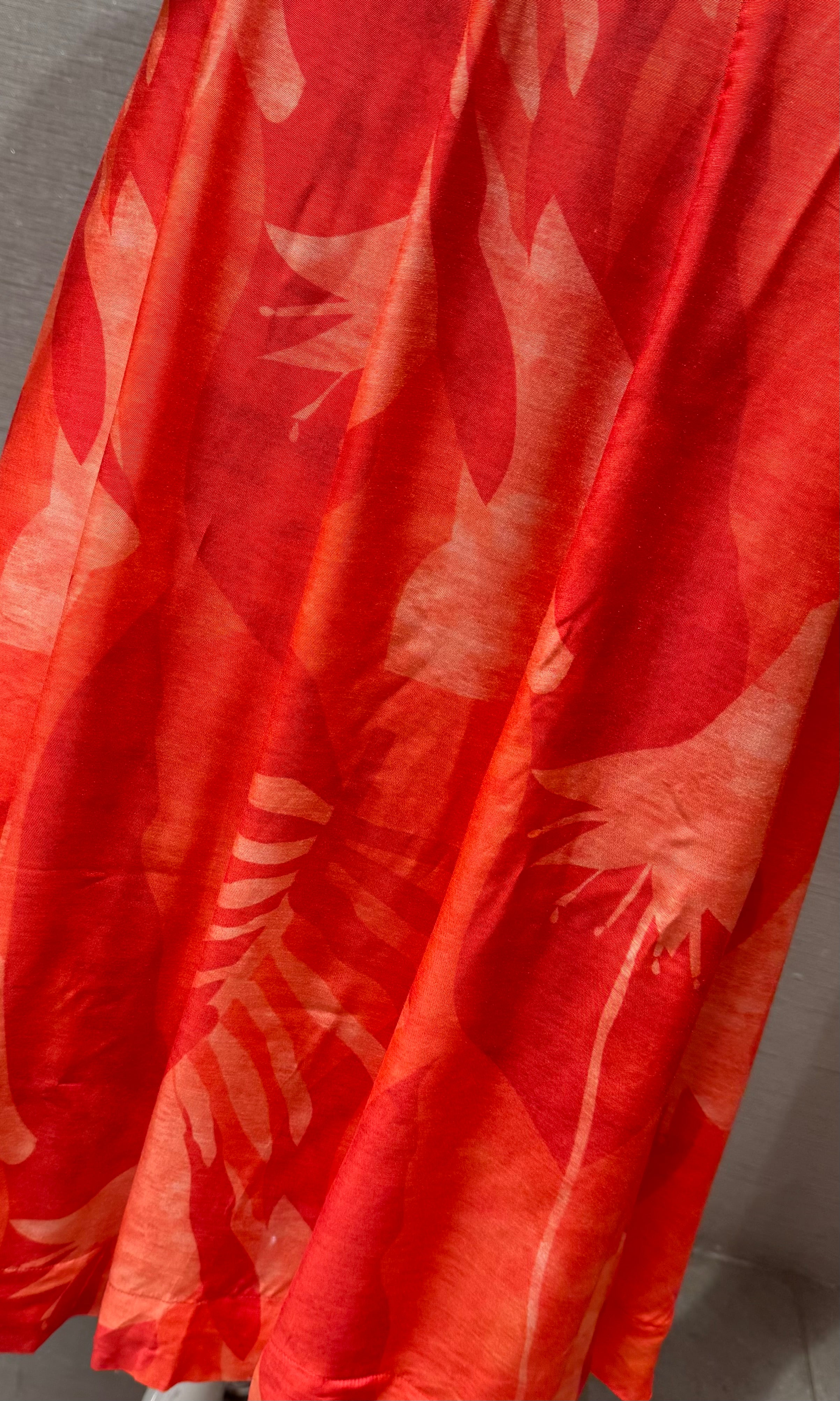 Orange Abstract Leaf Print Flare kurti