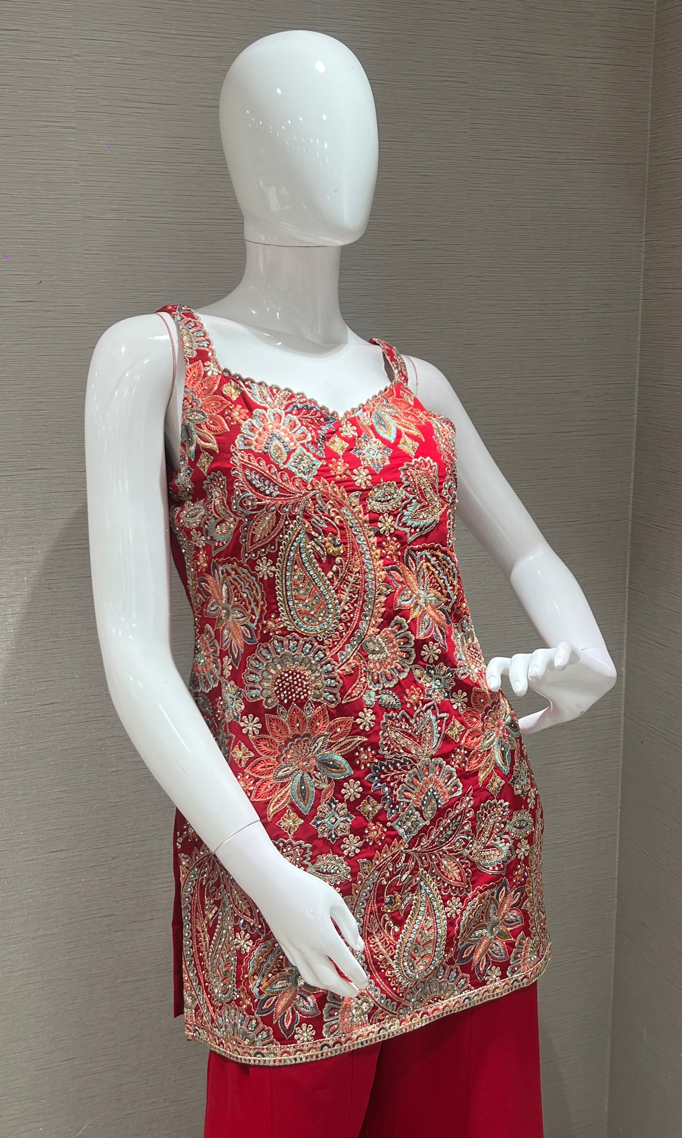 Rani pink Embellished short peplum palazzo set