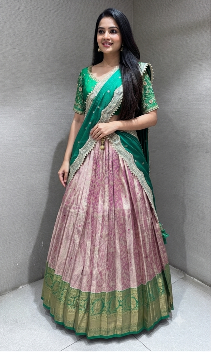 Green Kanchipuram Silk Lehenga Set