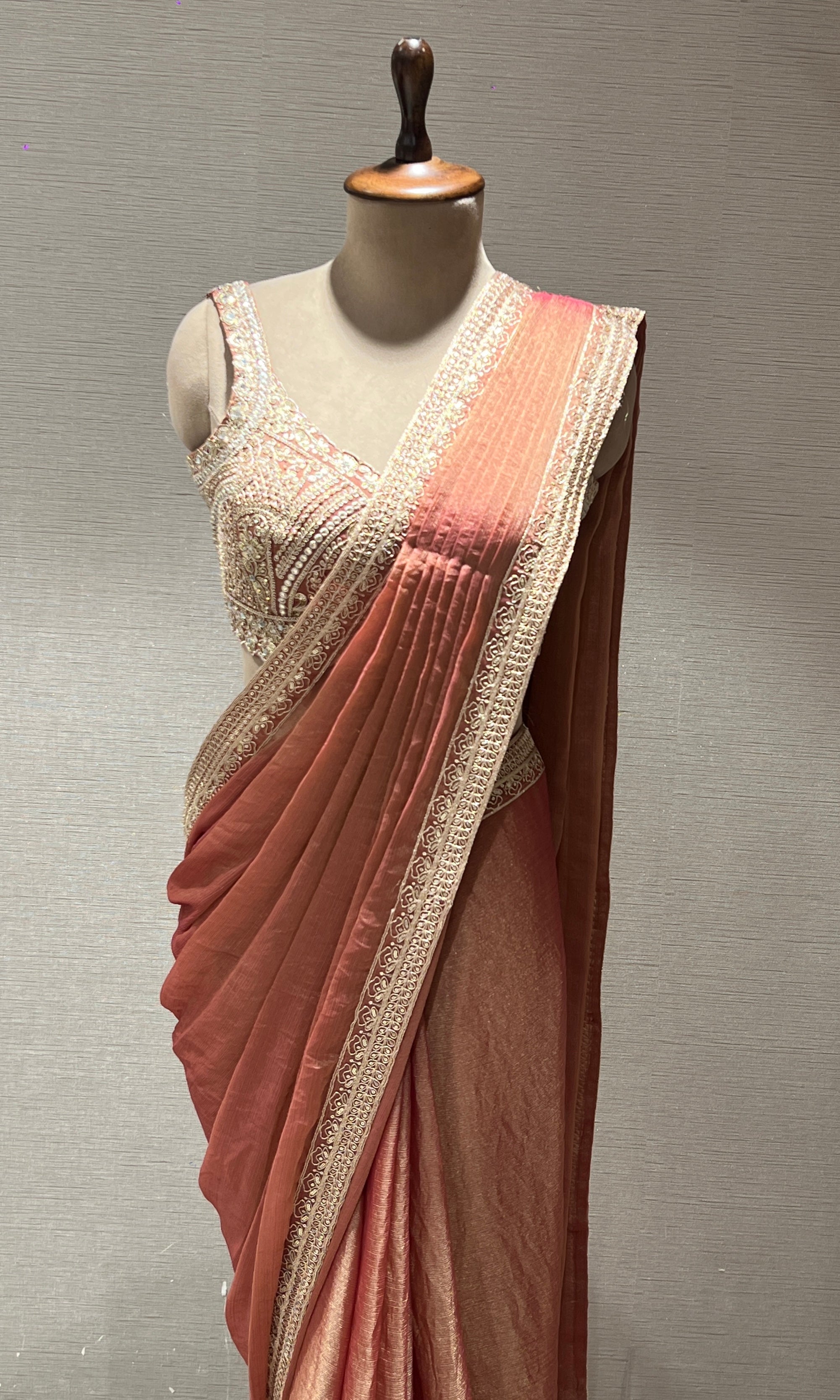 Rust one minute drape saree