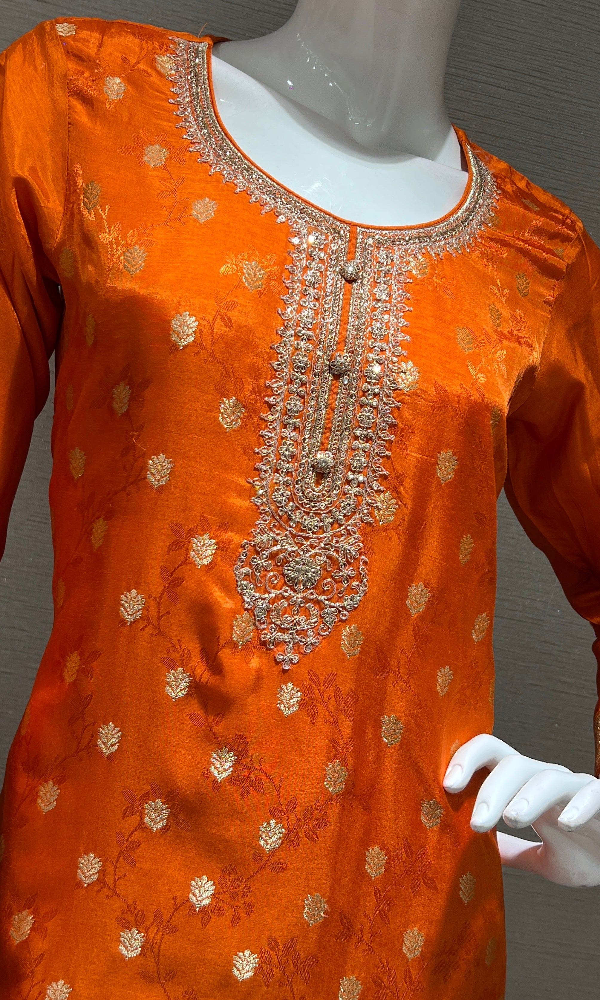 Orange EMBROIDERED kurta set WITH PALAZZO PANTS