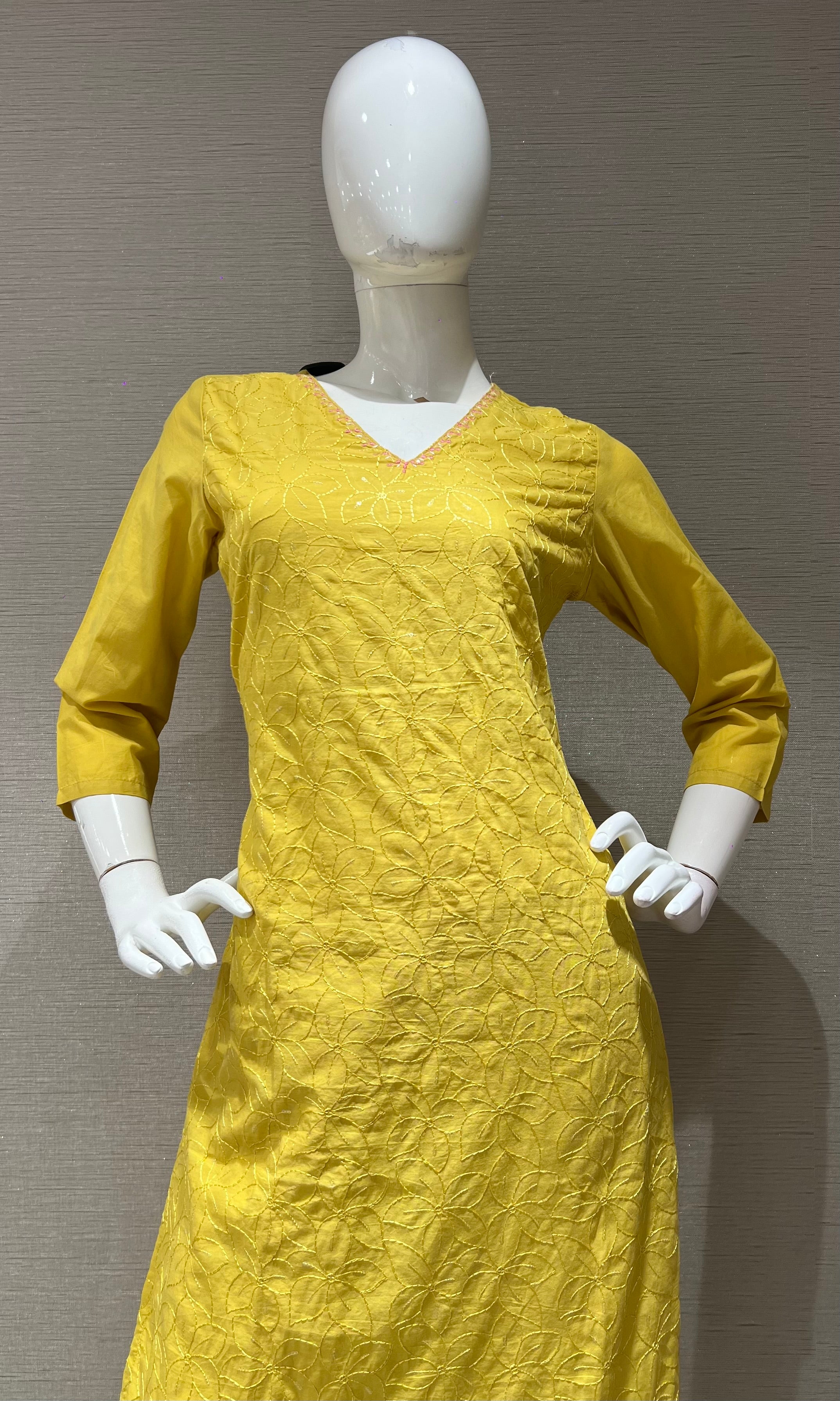 Yellow Cotton Kurta set with Embroidered Dupatta