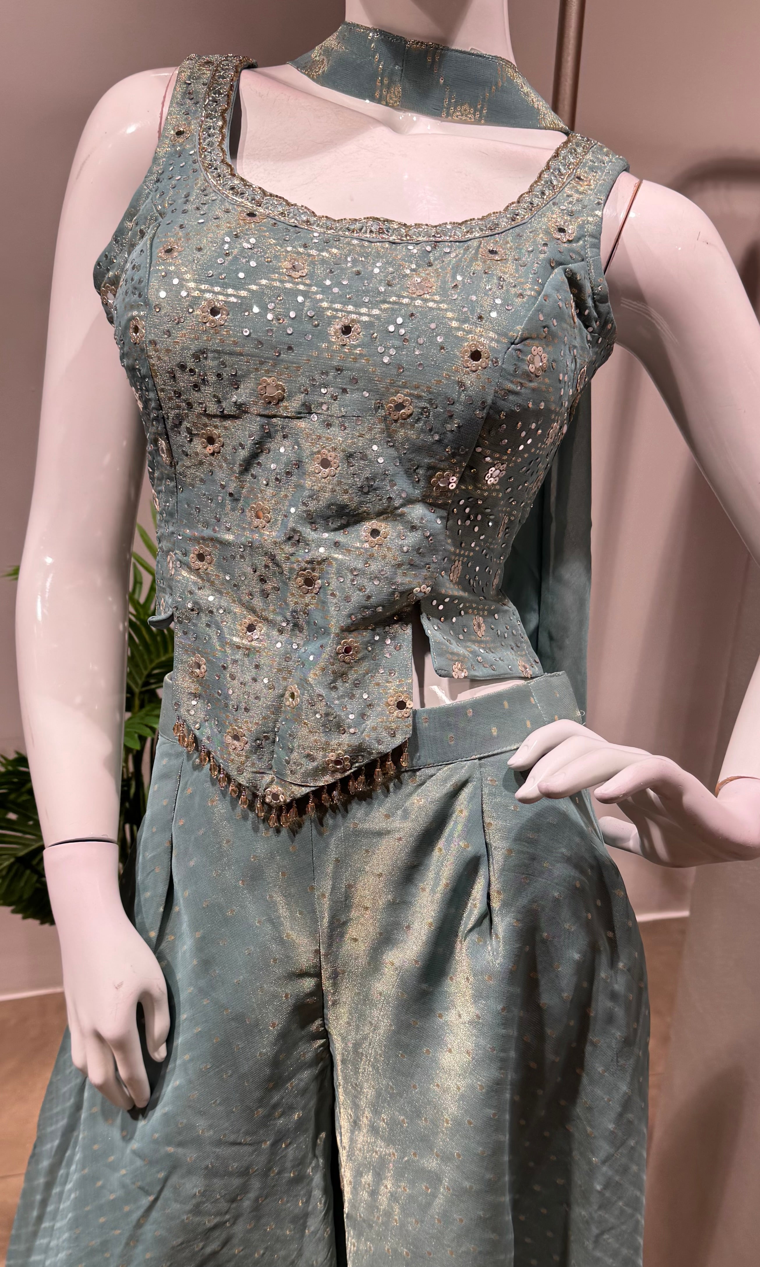 GREEN EMBROIDERED Palazzo SET with Blouse
