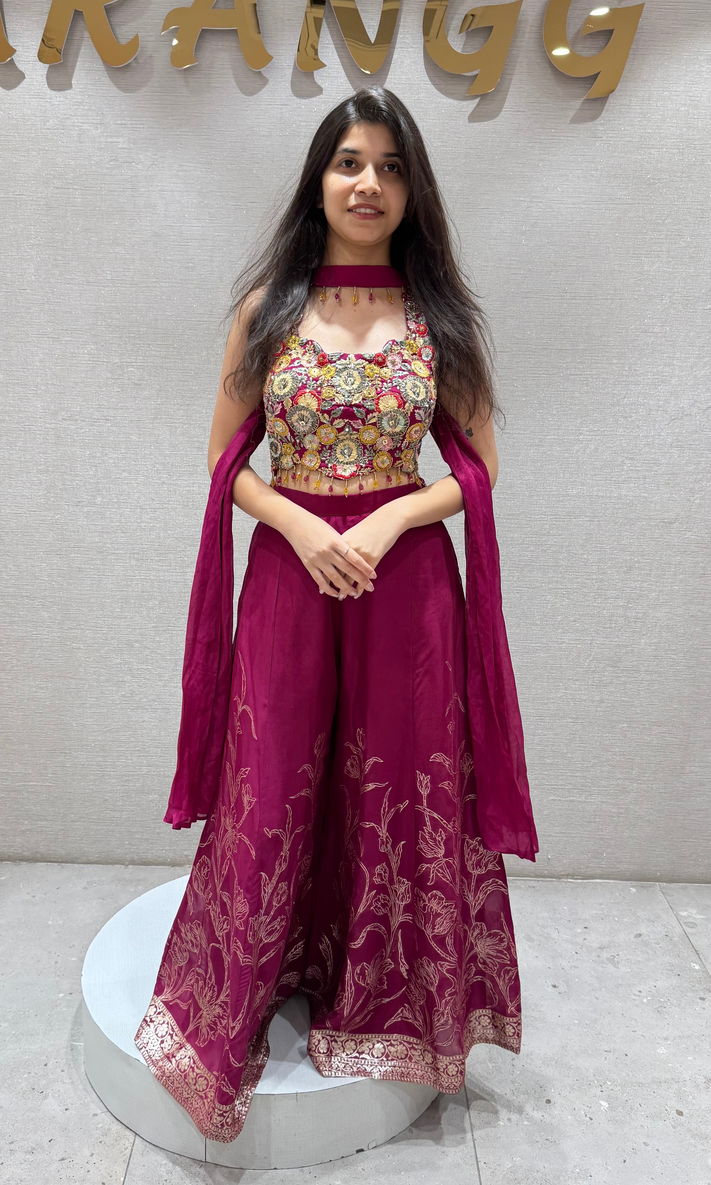 Wine FLORAL palazzo SET