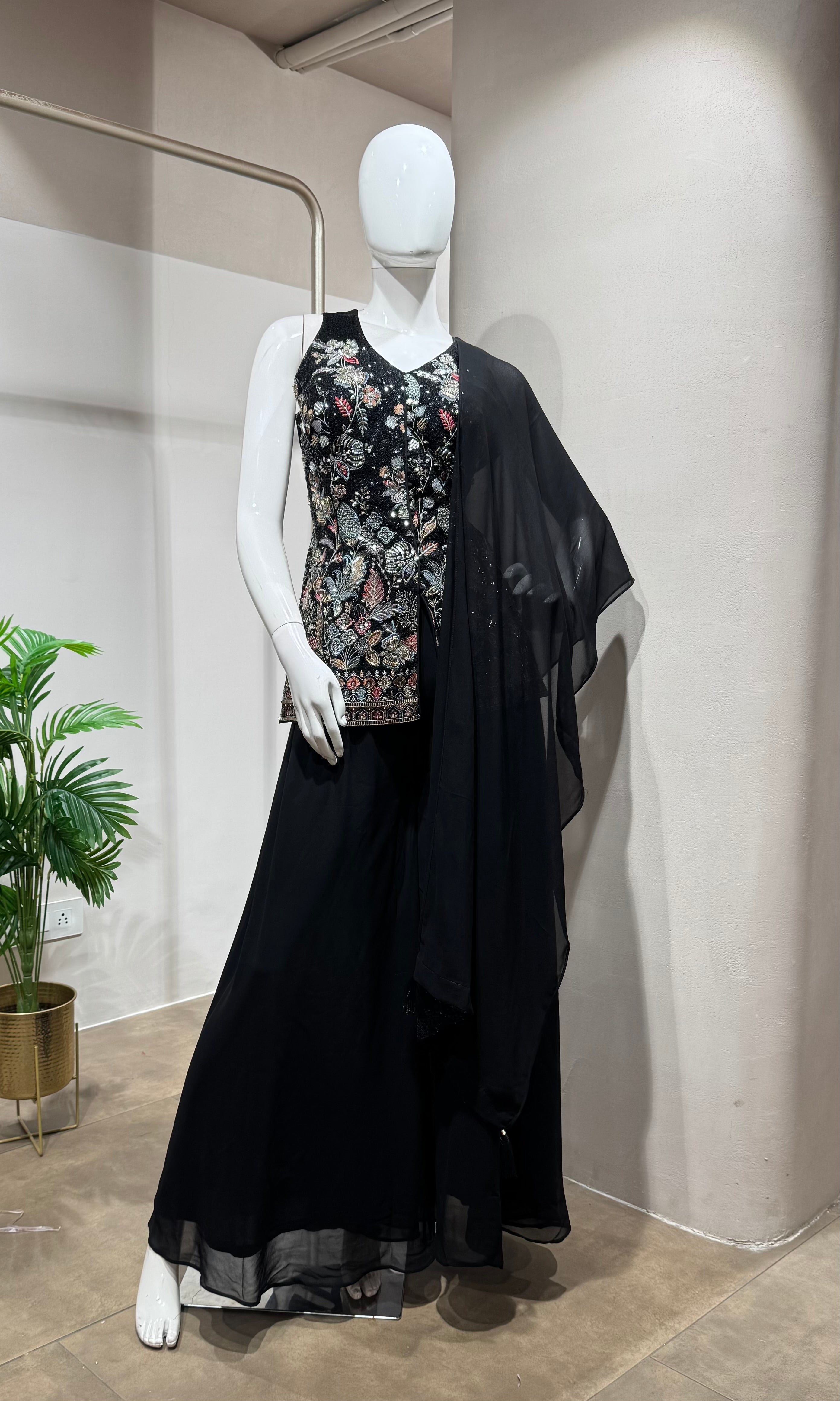 Black Embroidered Festive Sharara Set