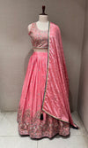 Rose Pink Tissue silk lehenga set with intricate floral embroidery