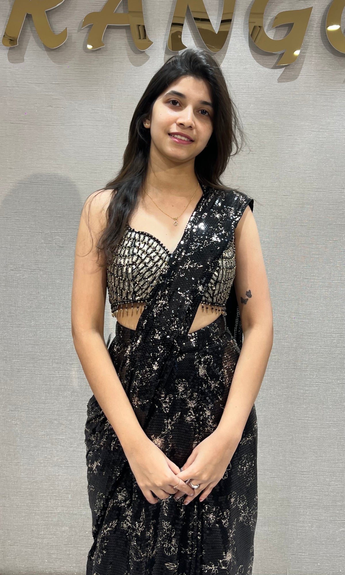 black georgette saree with sequin embellished blouse