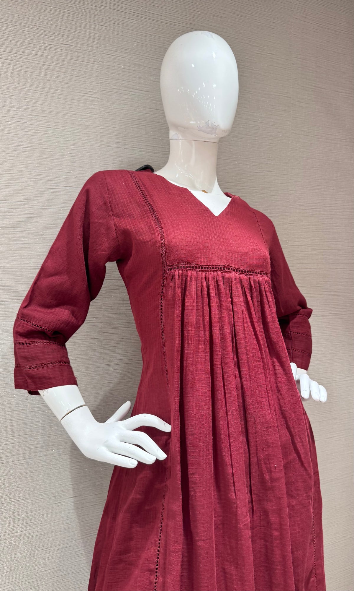 Maroon Mul Chanderi Tunic Kurta set with Dupatta