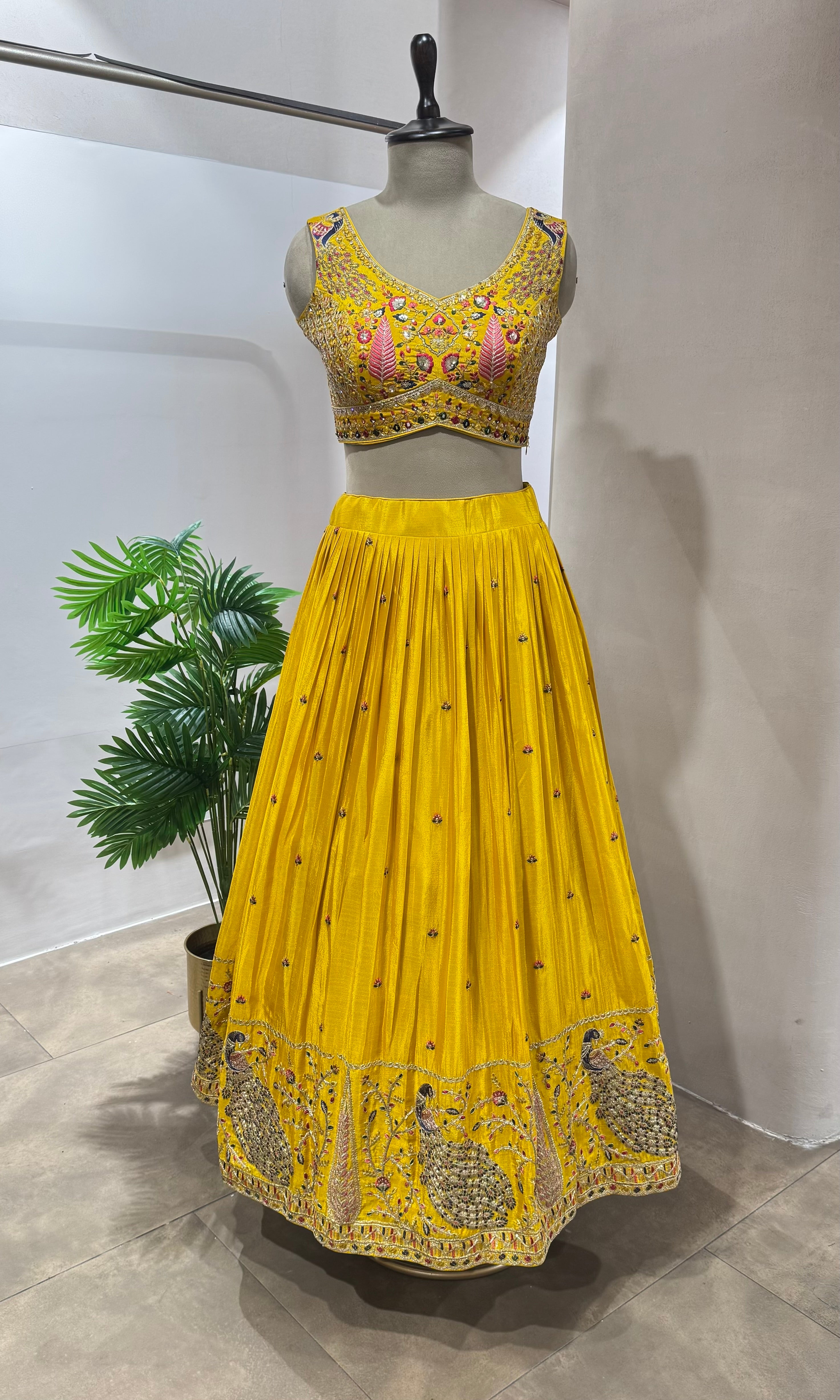 Yellow PEACOCK EMBROIDERED Lehenga