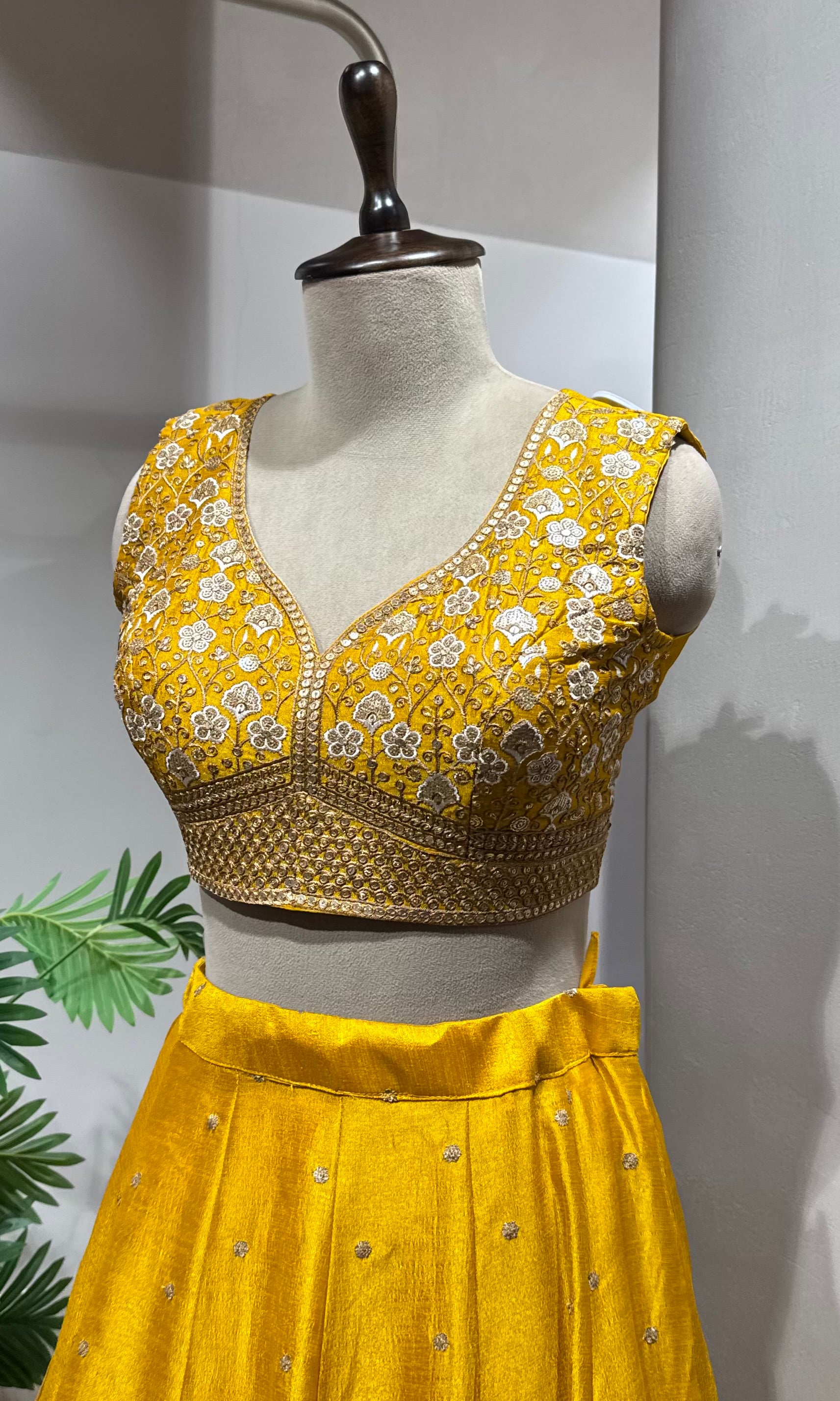 Yellow golden ethnic lehenga set