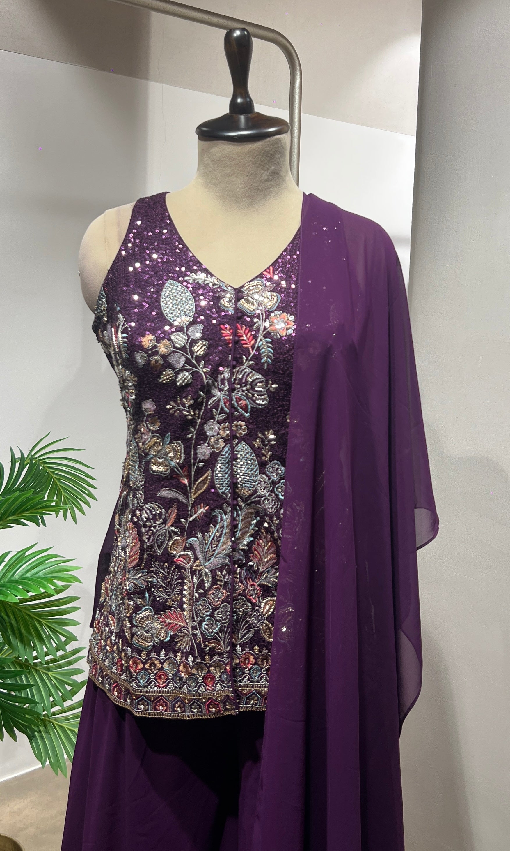 Purple Floral Georgette Sharara Suit