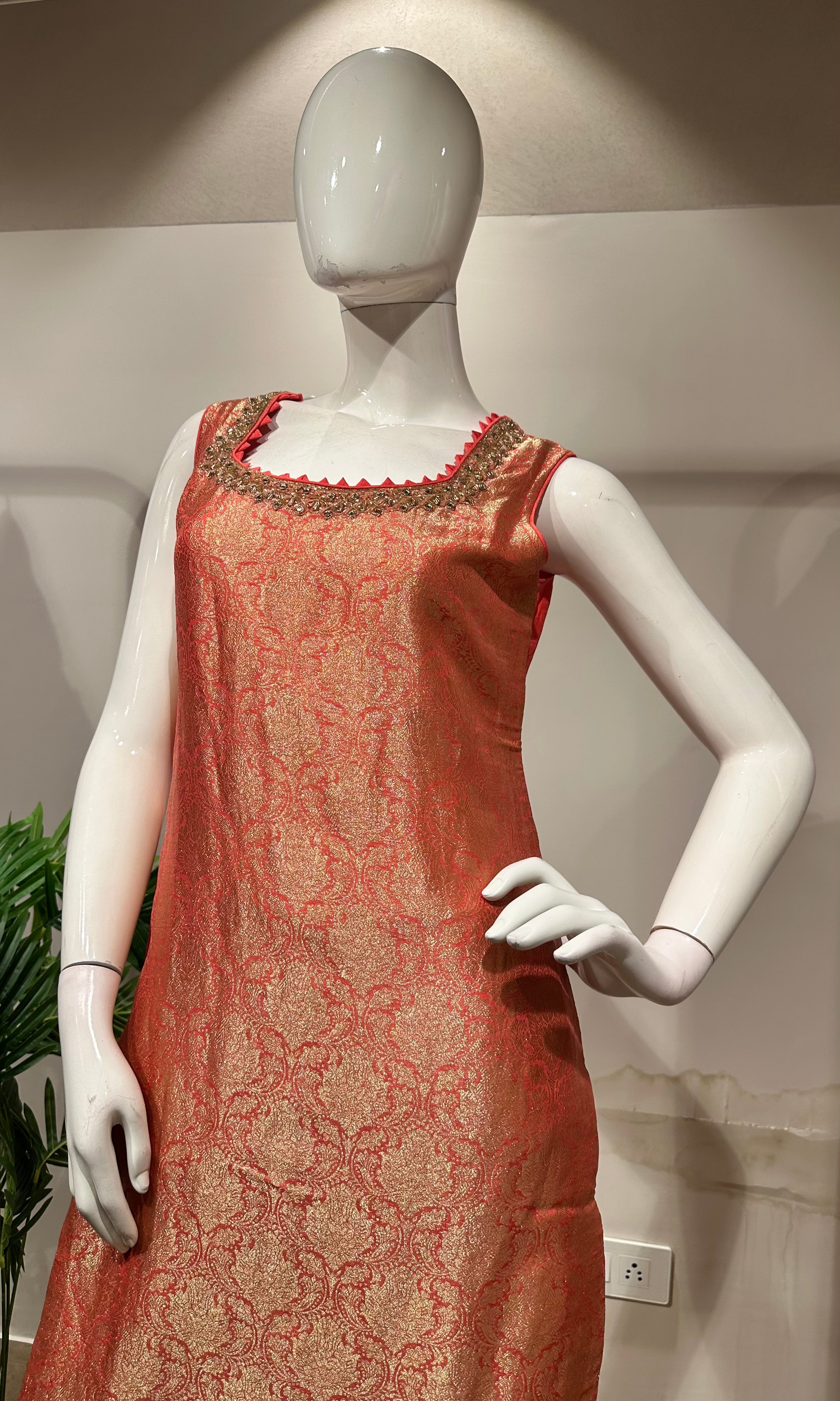 Peach Banarasi embroidered kurta set