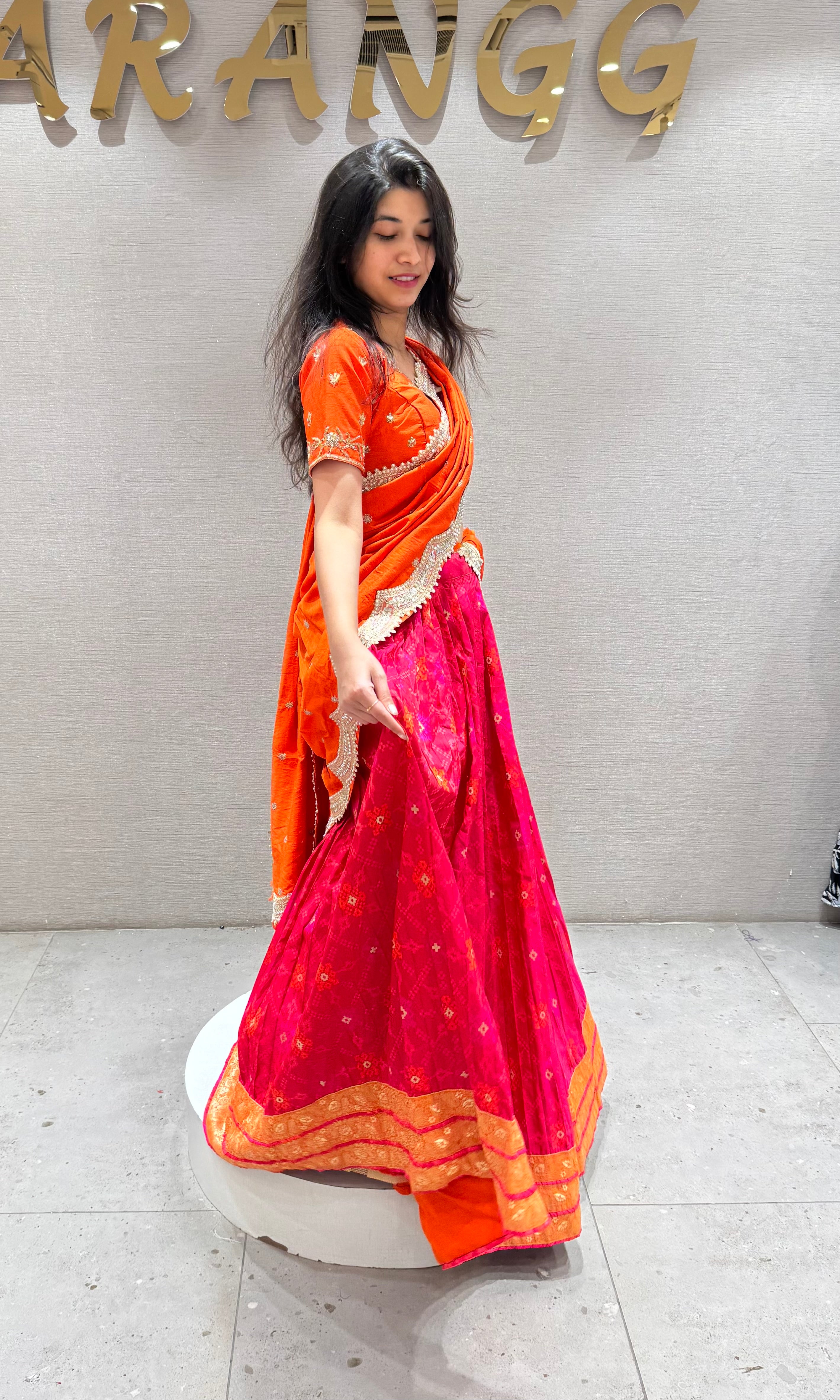Orange golden lase embroidery lehenga